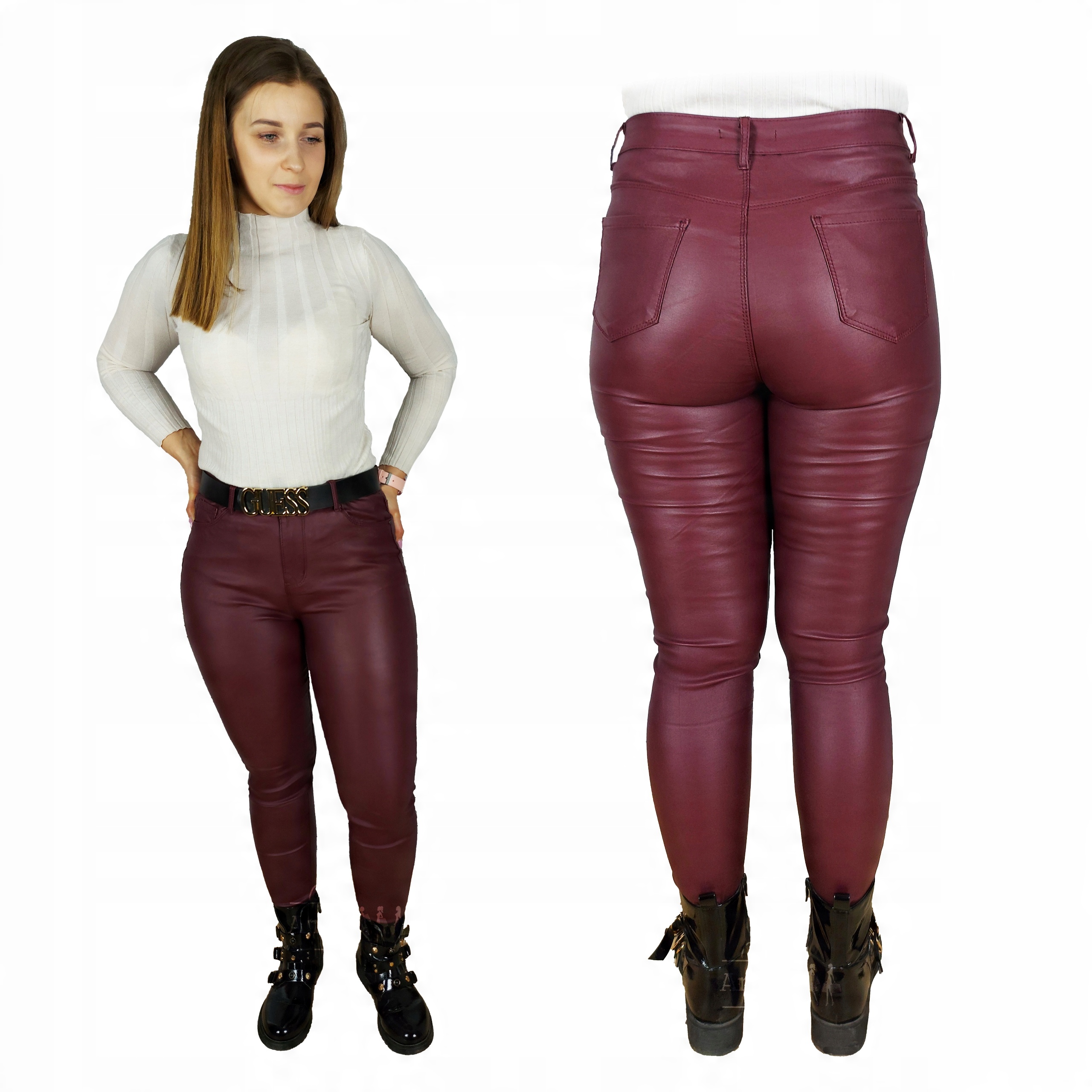 

Spodnie Woskowane Goodies Jeans Bordo Skóra R34