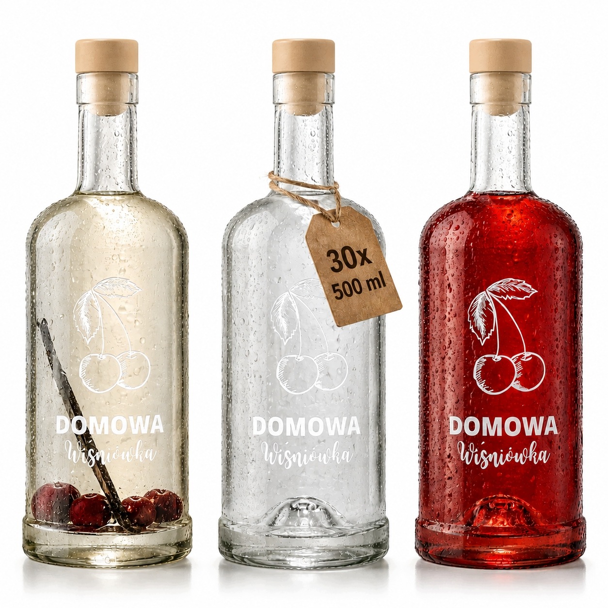 Skleněná ozdobná láhev Tadek 500 ml s potiskem domácí třešně 30x na likéry