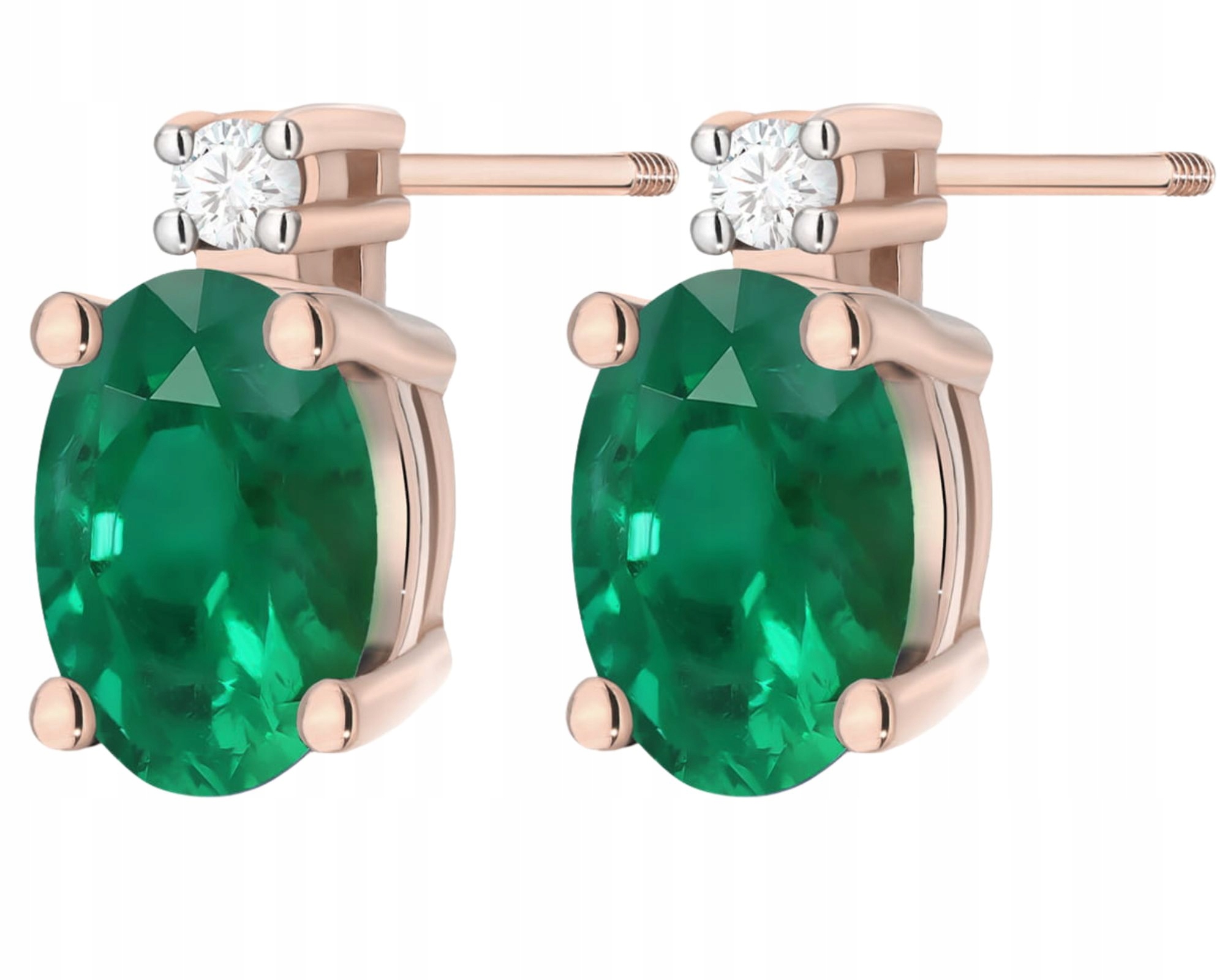 Růžové Zlato Náušnice Se Smaragdem A Diamanty Na Šroubovací Tyčince