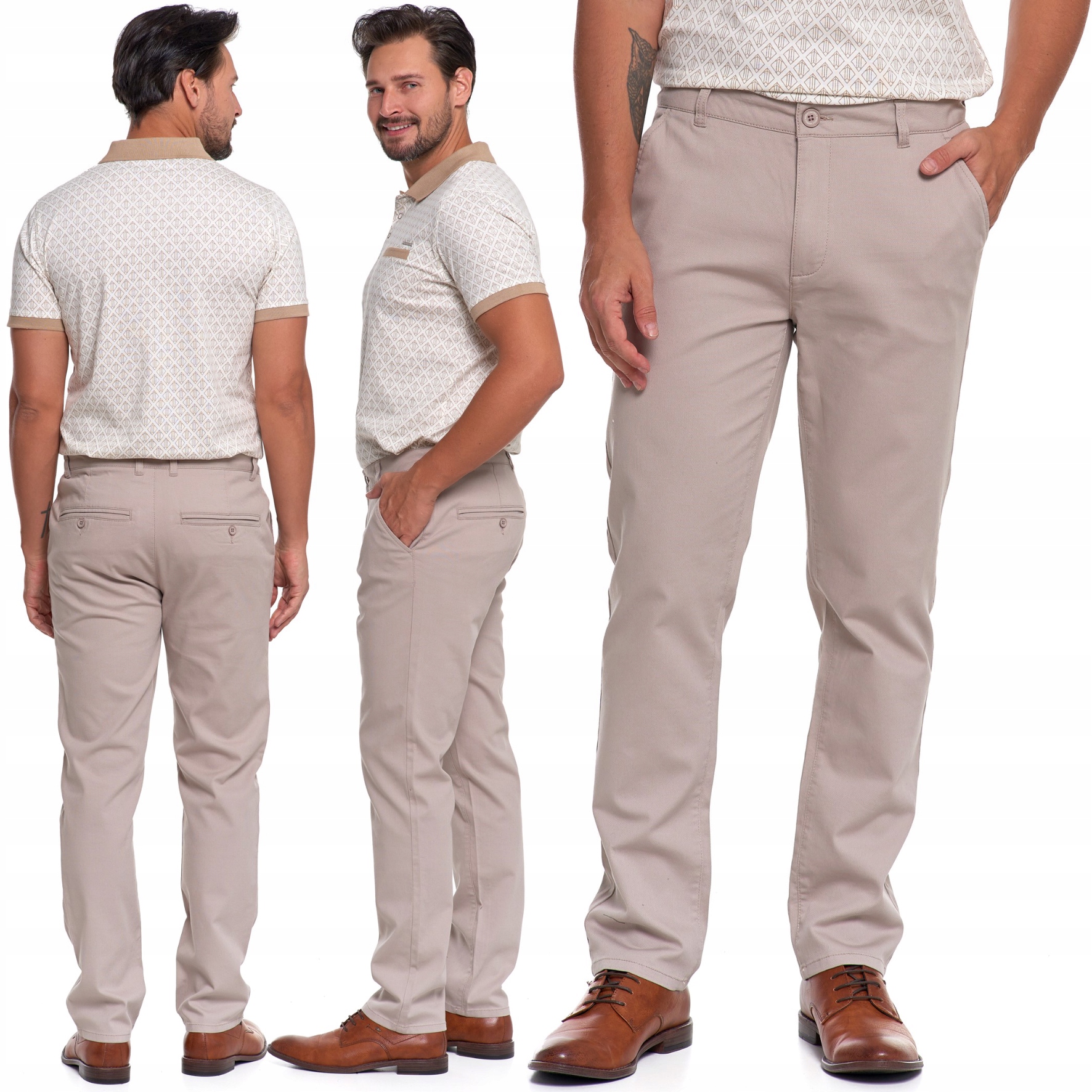 Pánské Chino Kalhoty Elegantní Pro Každodenní Nošení Moraj Bavlněné Béžové VEL.34