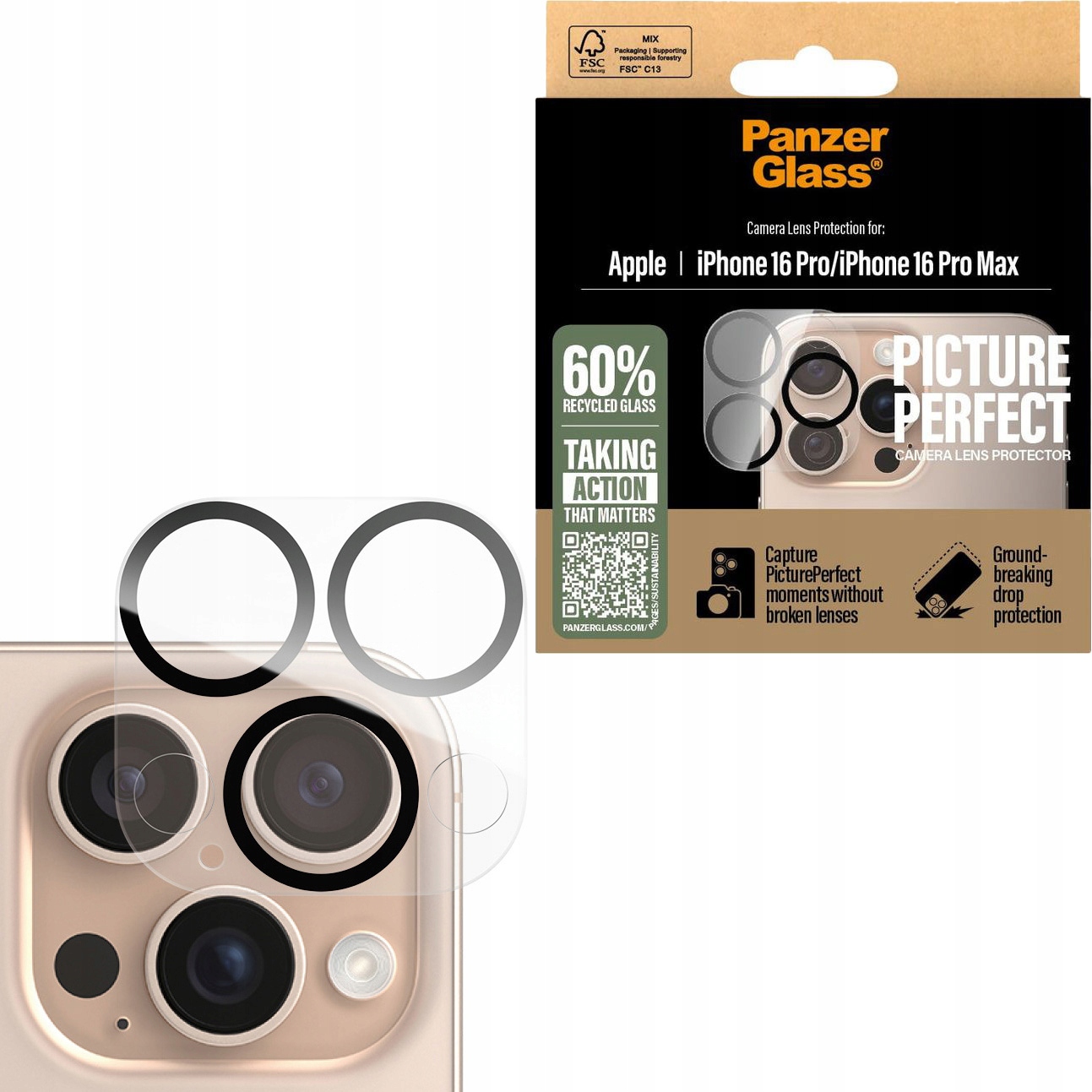 Szkło do iPhone 16 Pro Max 16 Pro, PanzerGlass, na obiektyw telefonu