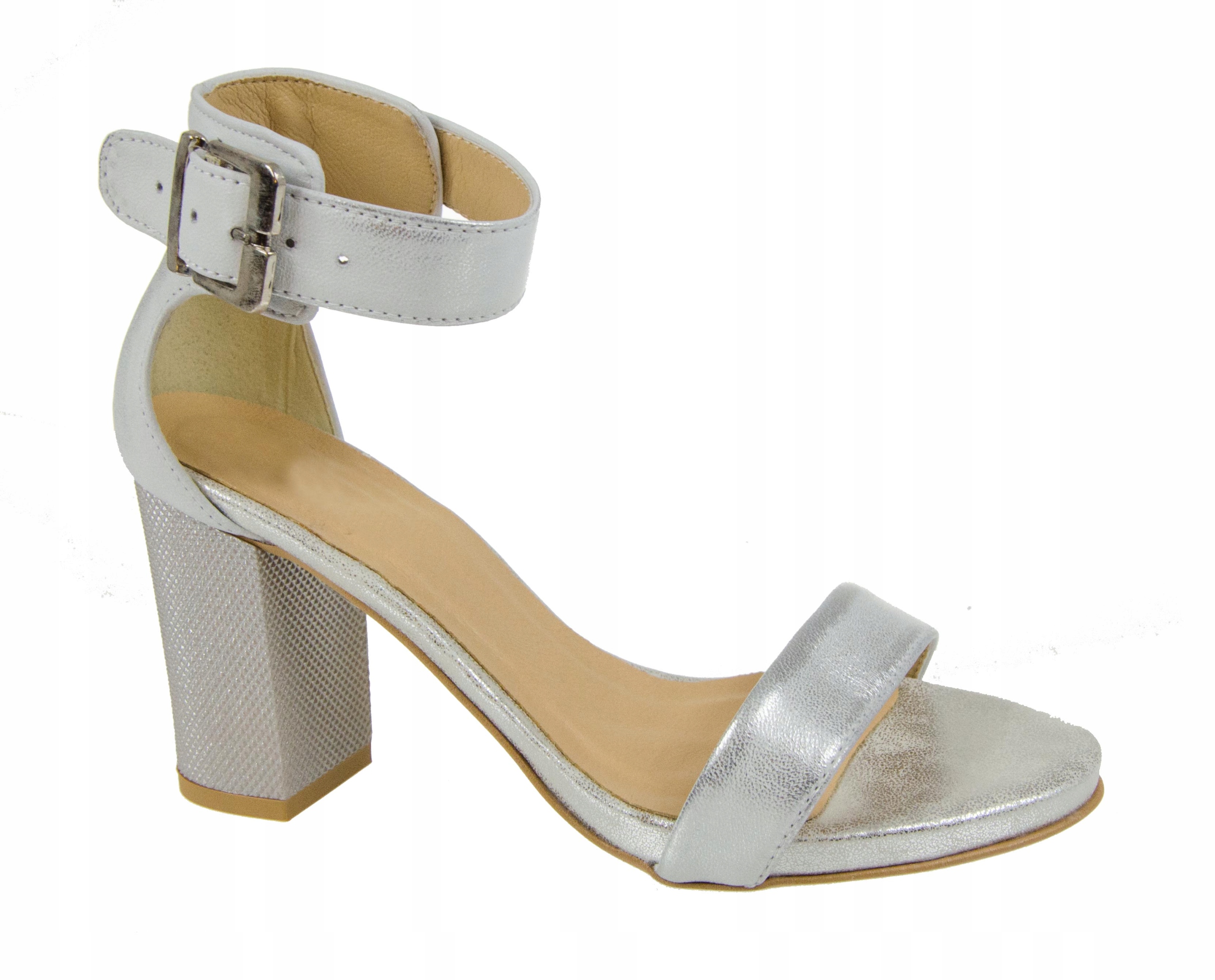 

LaRoni E661/2 Szpilki Sandały Słupek Skóra Srebrne