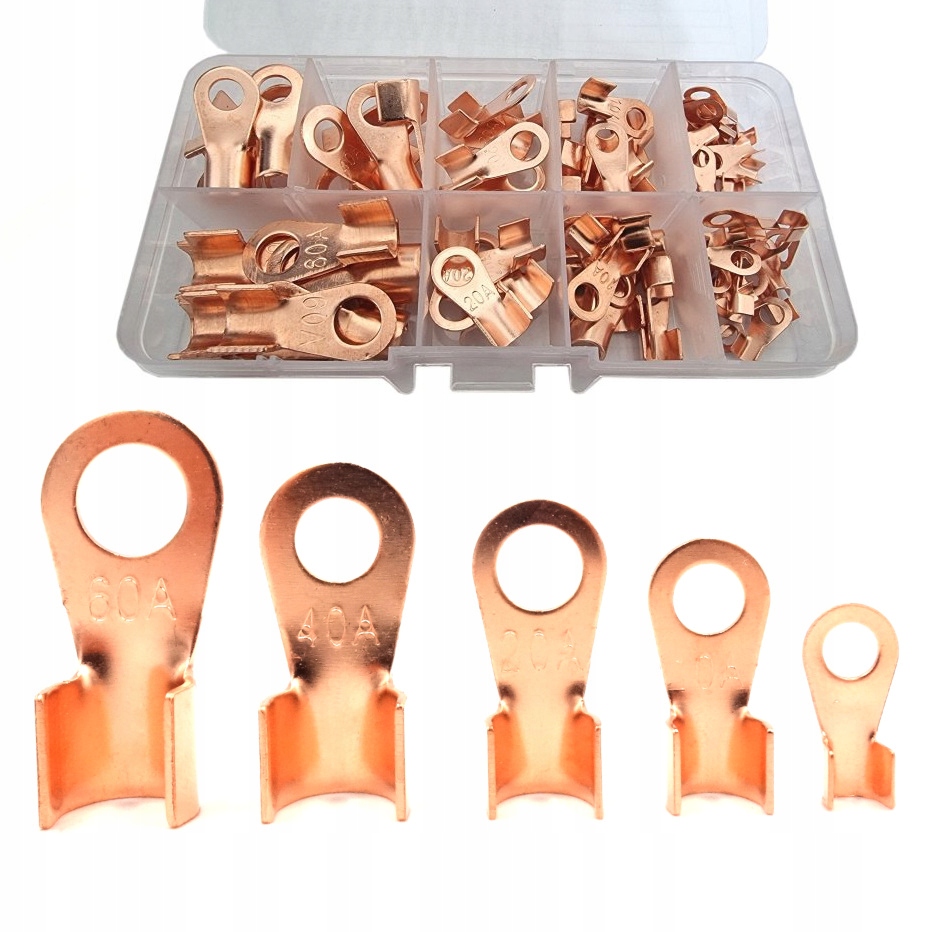 Zestaw konektorów oczkowych M4 M5 M6 M8 80 sztuk nieizolowane w pudełku