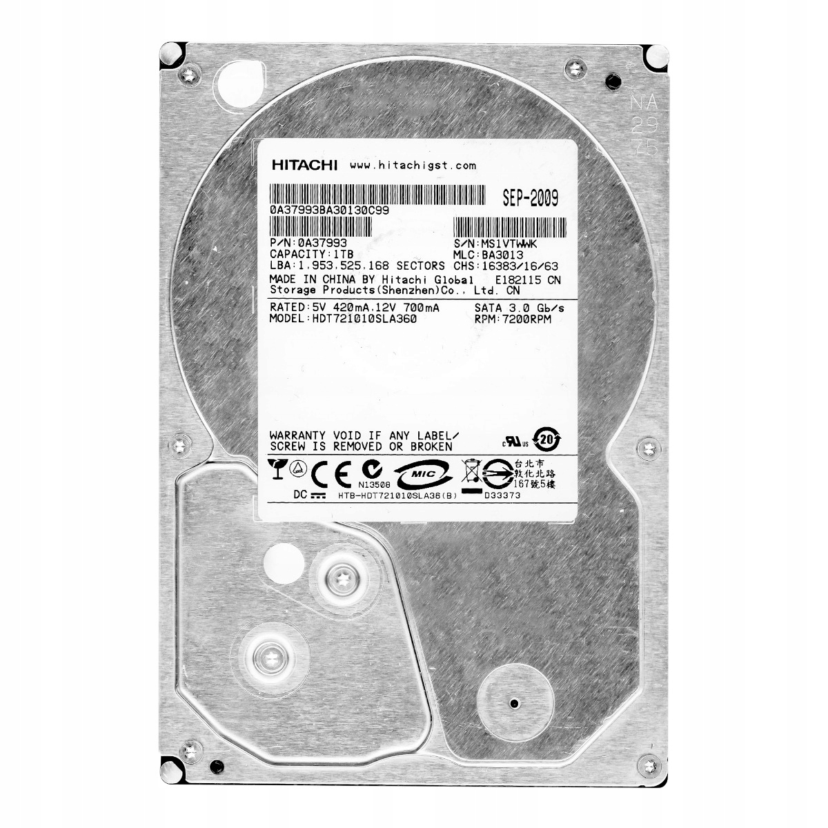 DeskStar 7K1000.B 1TB Sata II 7.2K 16MB 3.5'' HDT721010SLA360