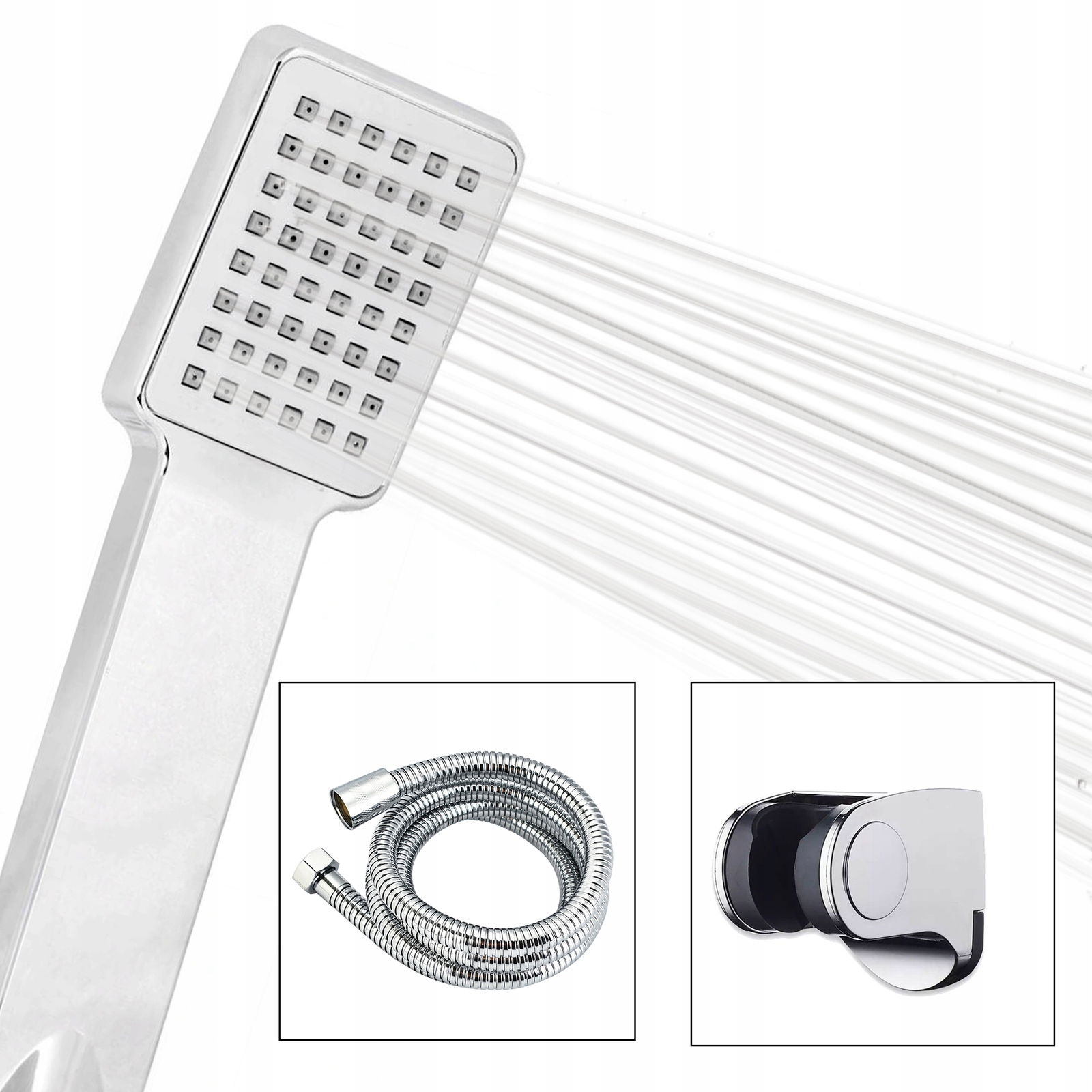 

Zestaw prysznicowy słuchawka Chrom wąż uchwyt