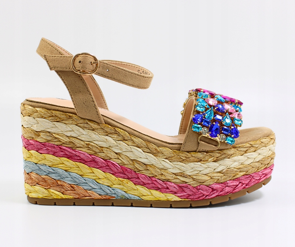 Béžové dámské sandály na podpatku s zirkony Scaviola S-249 r40