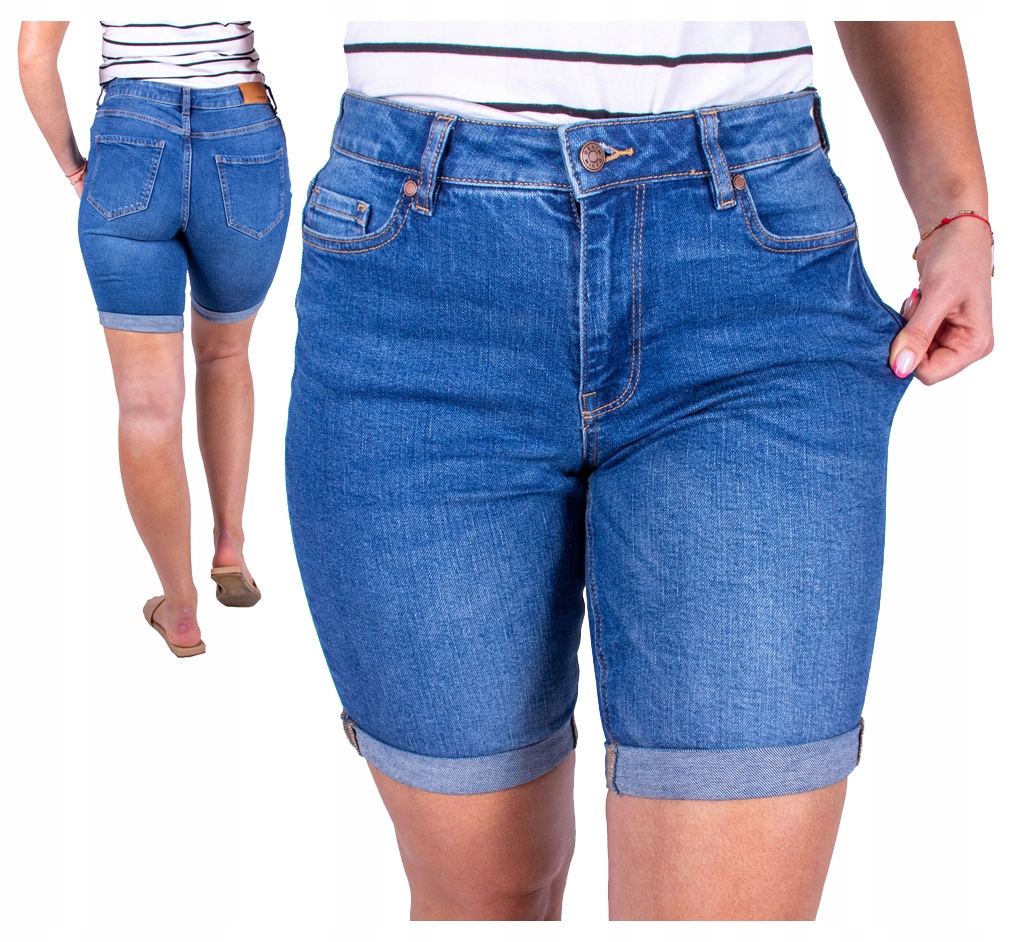 Krótkie spodenki Jeansowe damskie Bermudy przed kolano Firi niebieskie 42