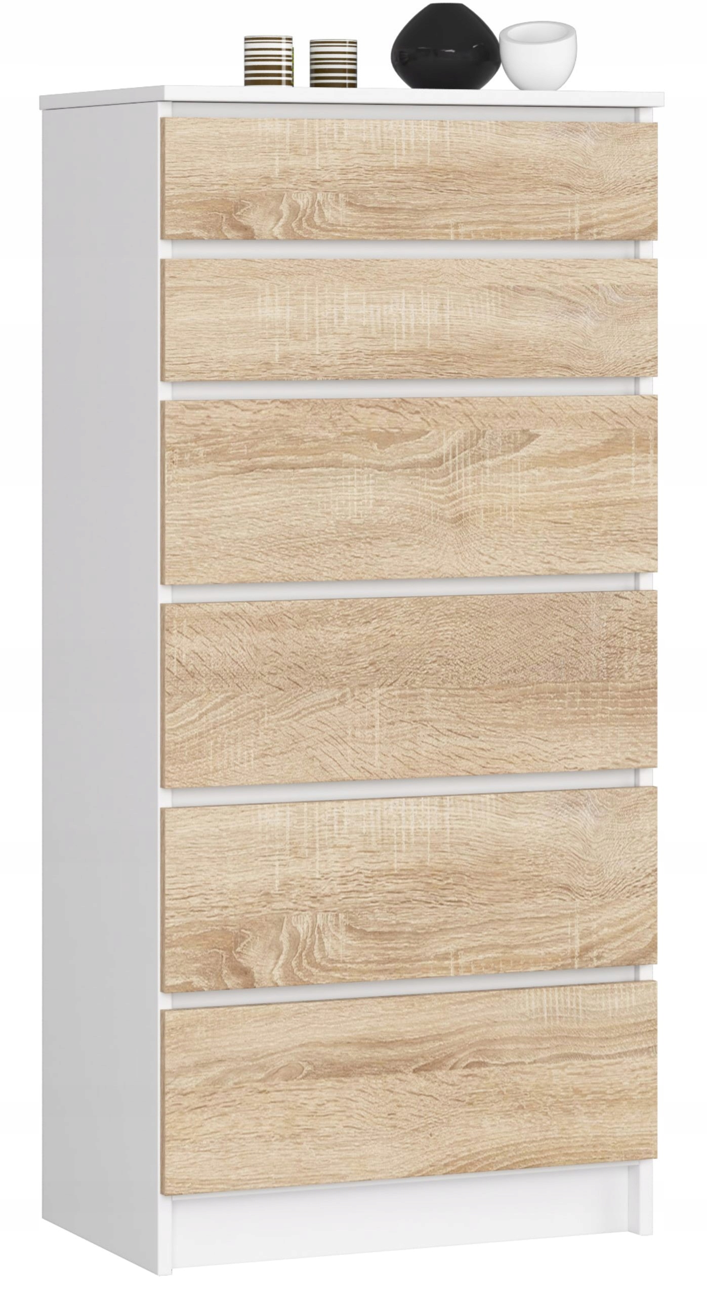 Komoda, skrinka K60 6 zásuviek, biela-sonoma Akd