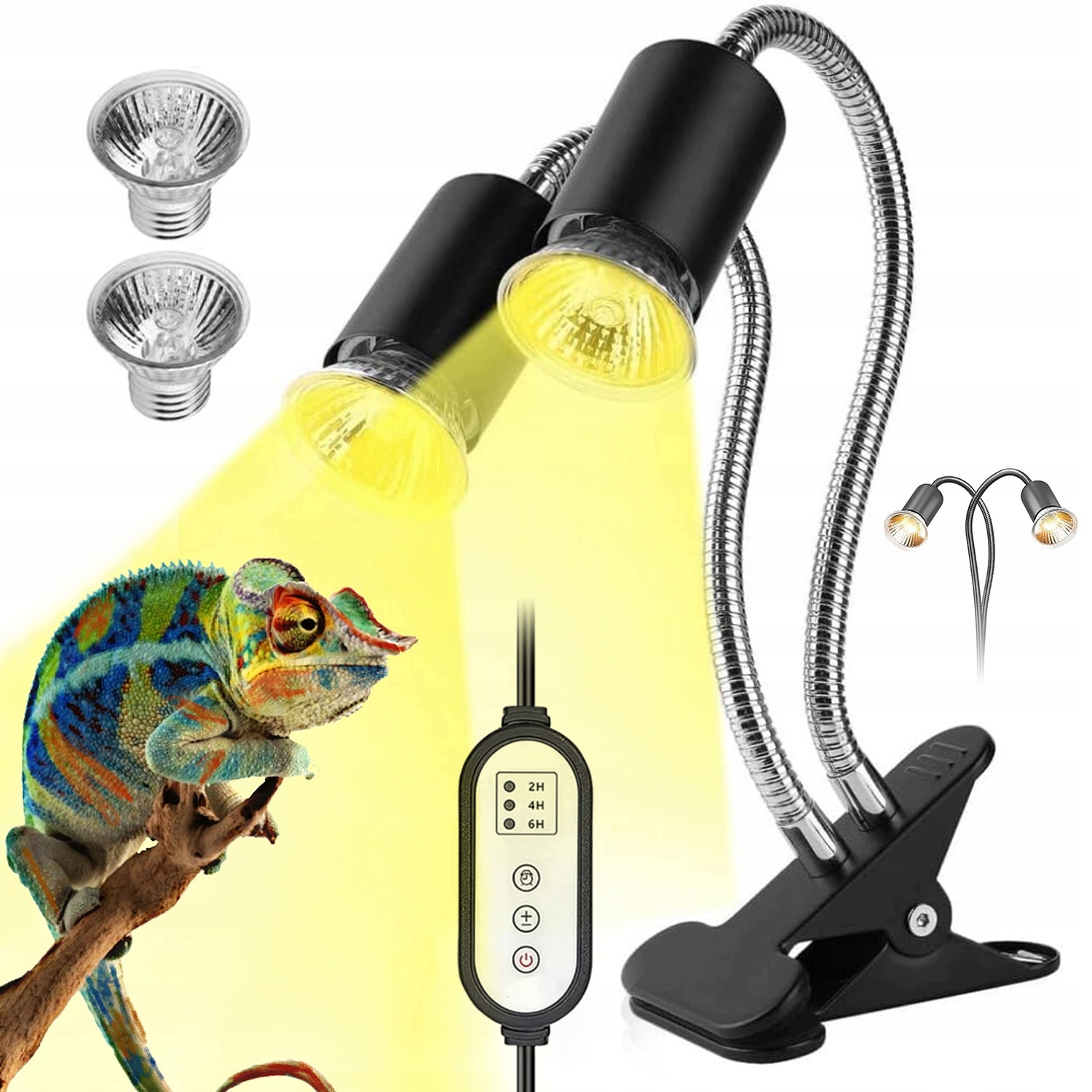 Topná Lampa 2X50W E27 Uvb Uva S Časovačem Pro Plazy