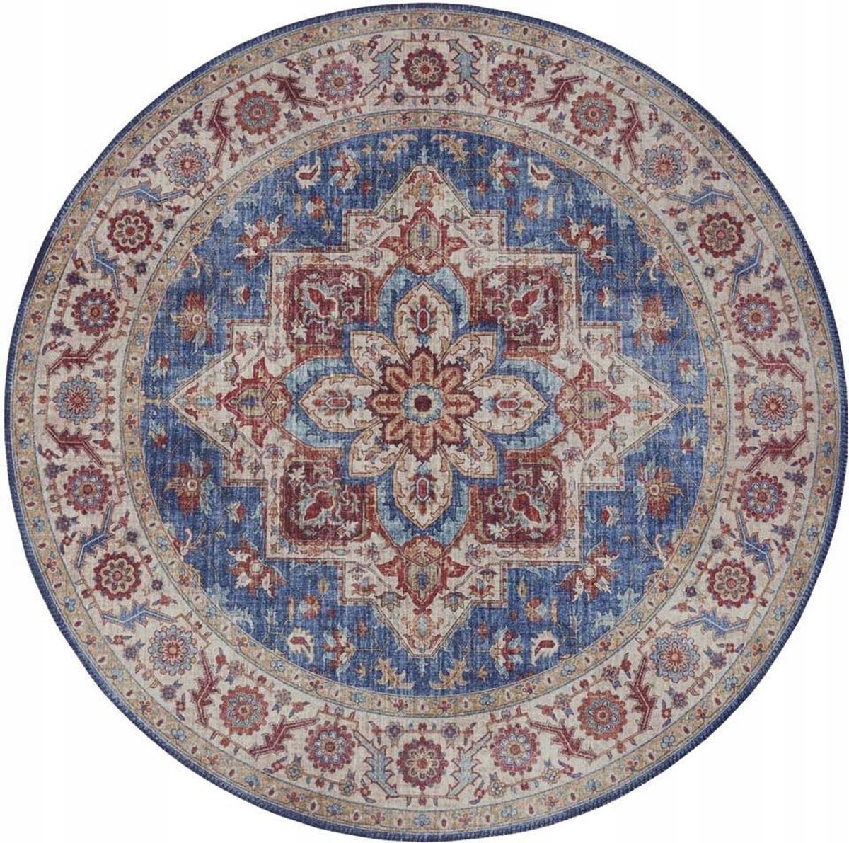 Koberec okrúhly 160 cm, orientálny béžovo-modrý, plocho tkaný