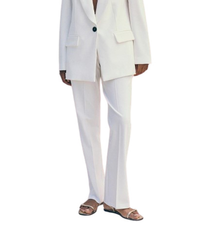 Białe Spodnie Długie Materiałowe Proste Luźne Klasyczne W Kant Reserved L