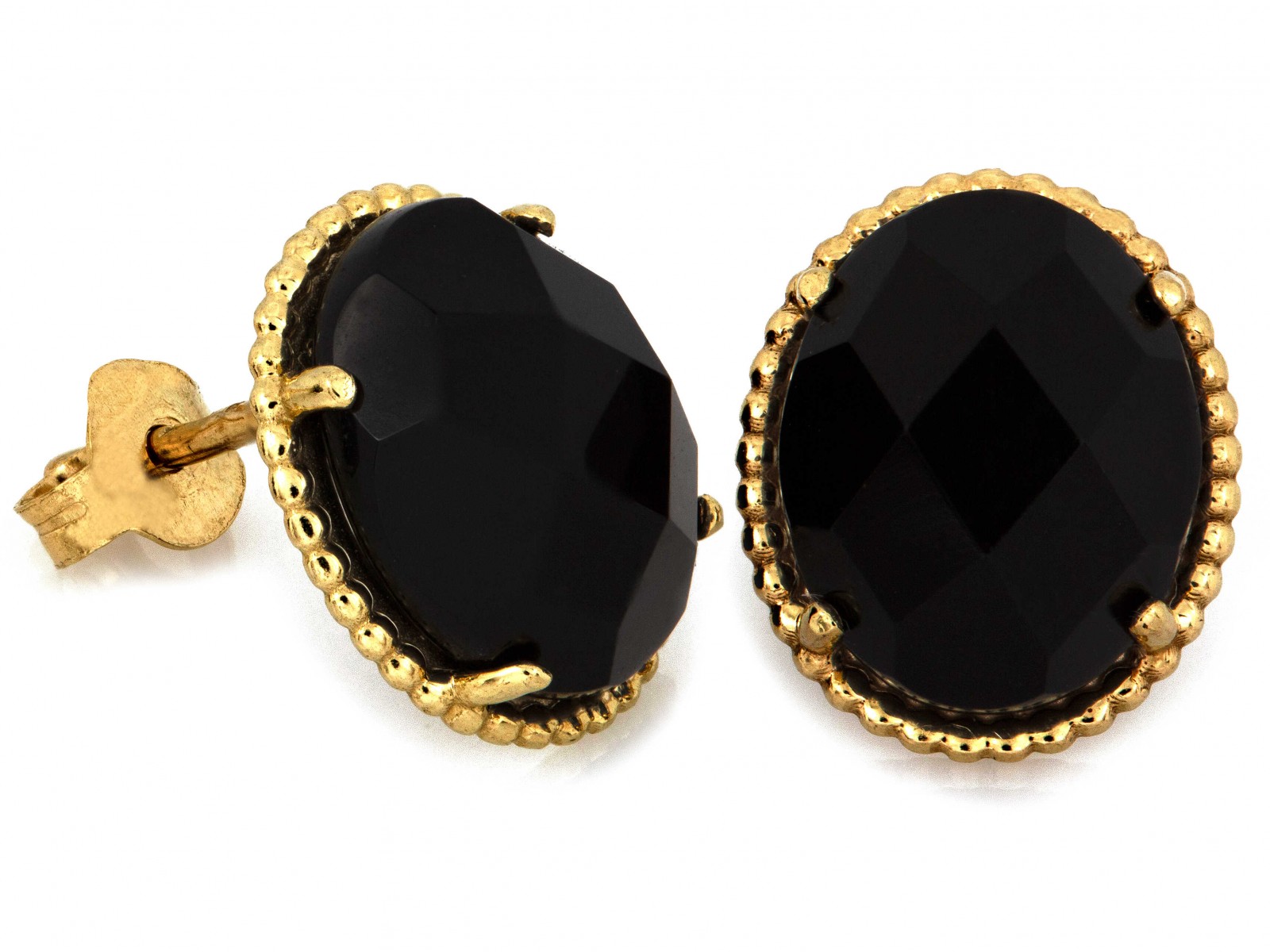 Zlaté Náušnice z válcového onyxu 585 14K 2.12g na tyči dárek