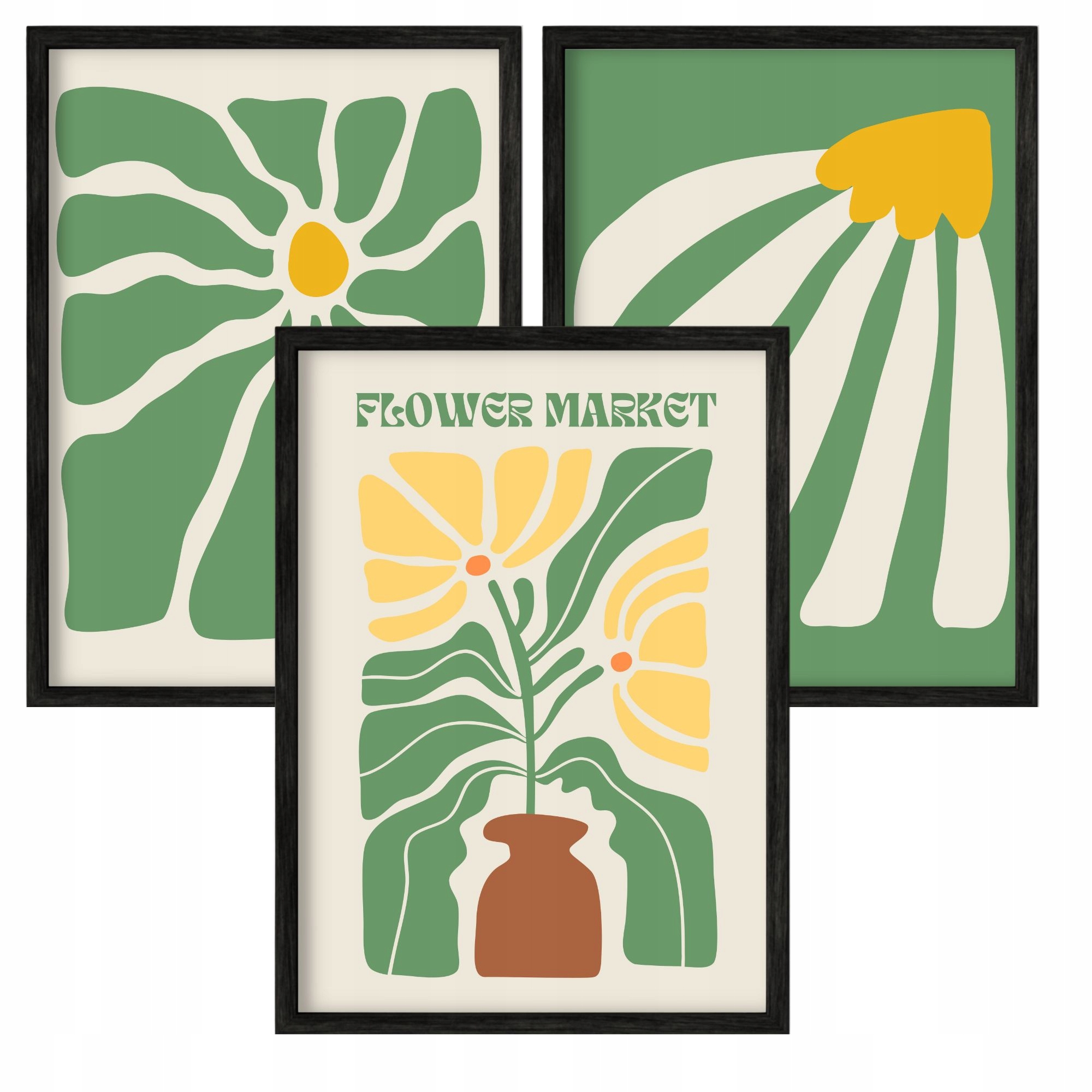 Sada 3 Plakátů Obrazy Plakát Foto Obraz 50x70 Květiny Tvary Žluté