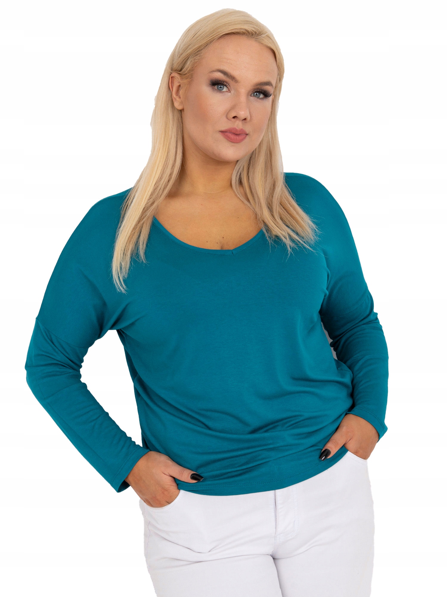 

Gładka bluzka damska plus size dekolt v wiskoza