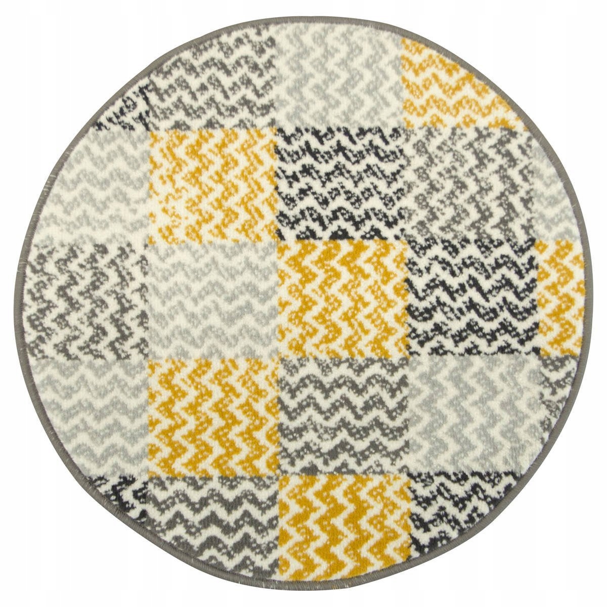 

śr 100 cm Dywan Okrągły Szary Krem Żółty Patchwork
