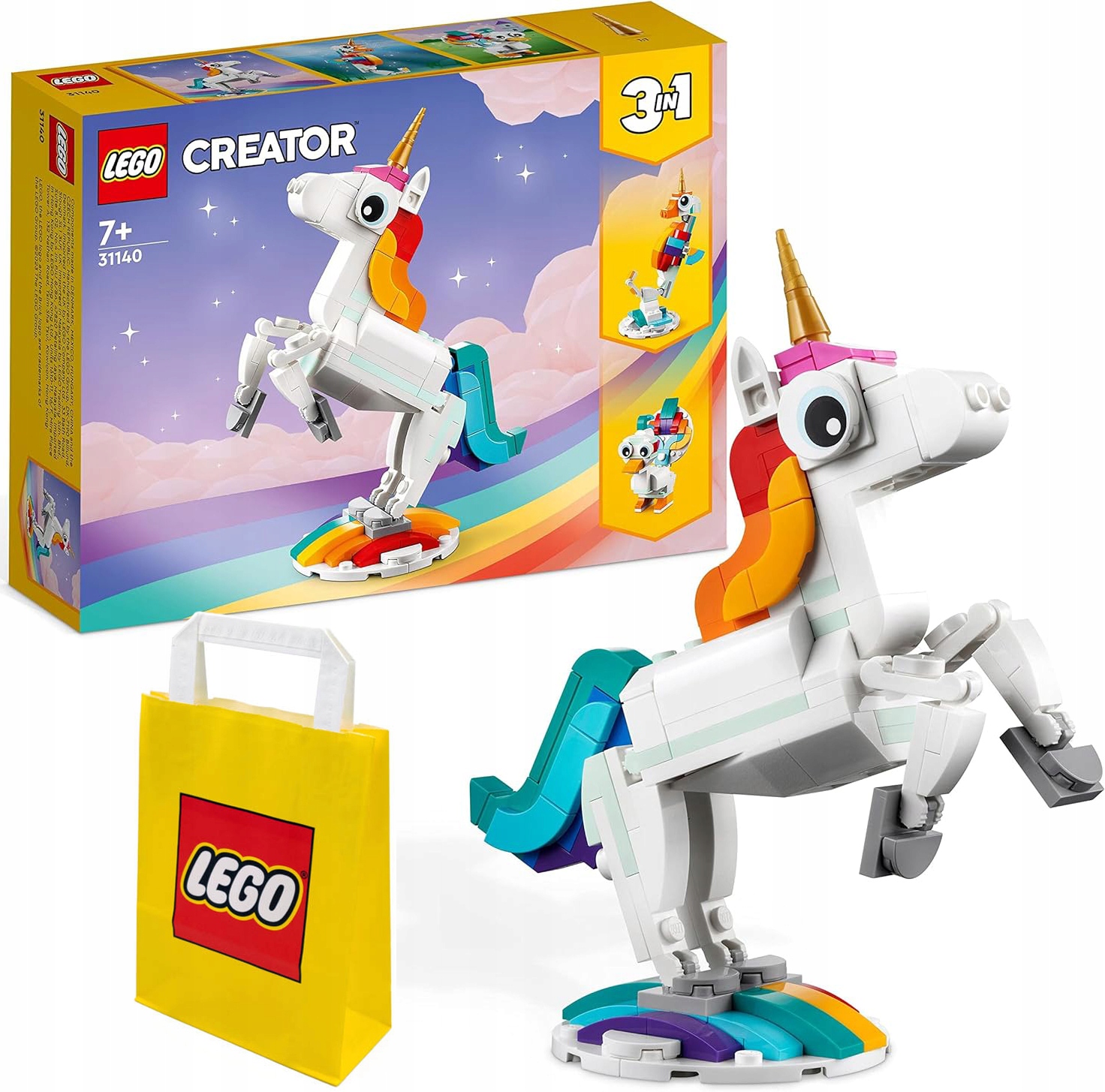 LEGO Creator 3w1 Magiczny Jednorożec 31140 prezent dla dziewczynki torba