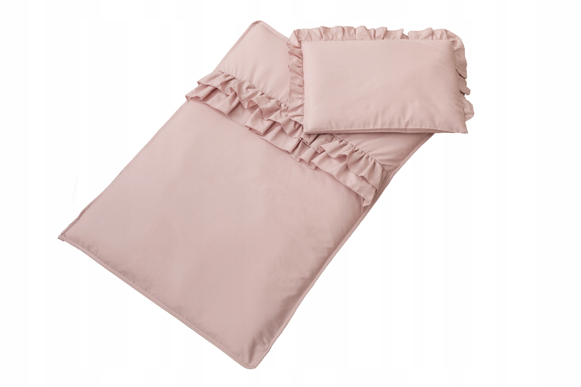 KOMPLET POŚCIELI DO WÓZKA-2el FALBANKI brudny róż, puder
