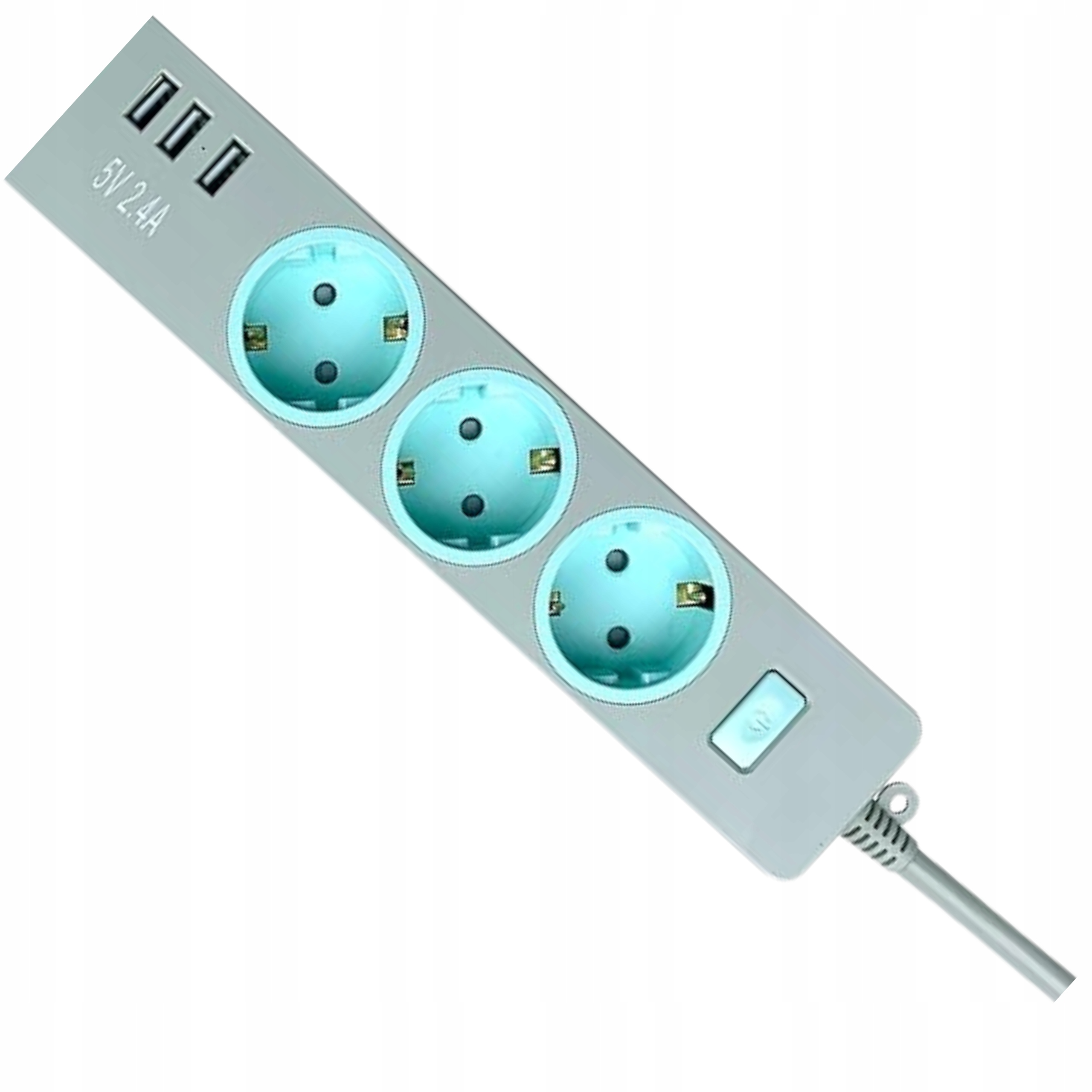 Listwa Zasilająca 3x Ac 3x Usb 4000W 1.5m Szybkie Ładowanie Szara Miętowa