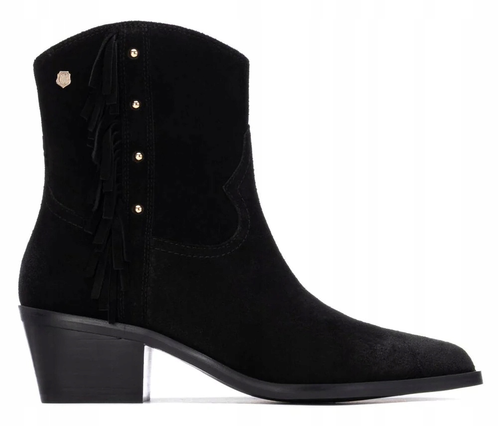 Semišové Kovbojské Boty Kotníkové Boty Na Podpatku Dámské, Černé, Z Kůže Carmela 40