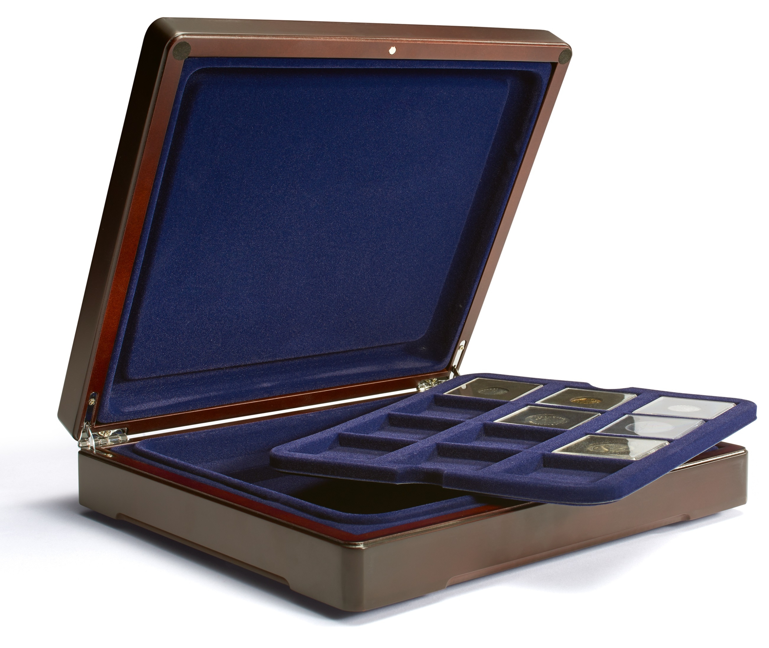 Pouzdro Mazzola na 12 (36) mincí v kapslích Quadrum Leuchtturm tmavě modré