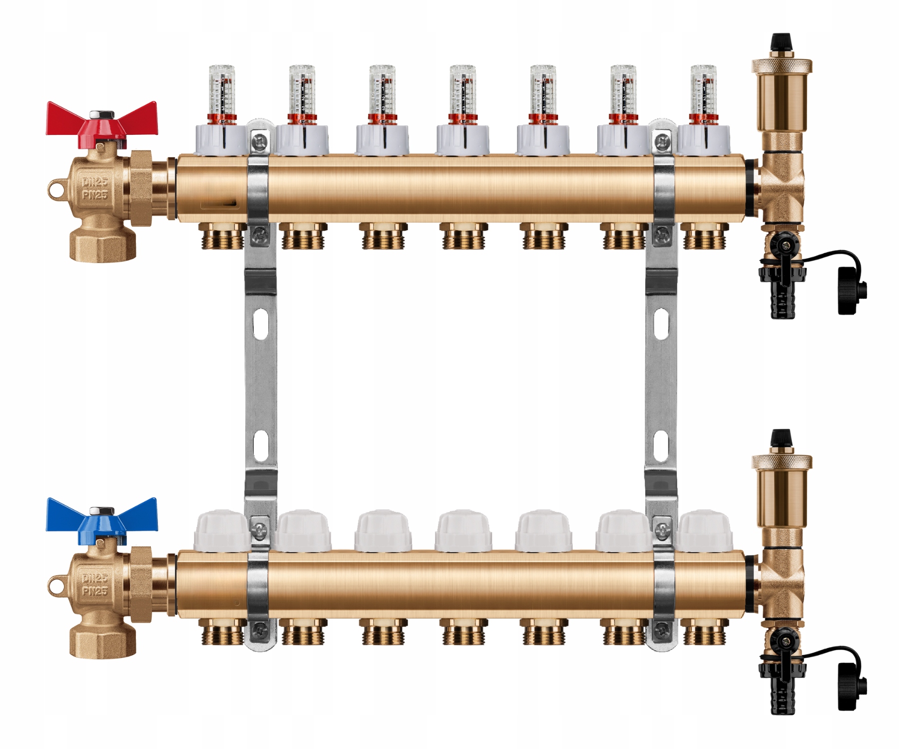 Rozdělovač Podlahového Vytápění 7 Okruhů Úhlový Kulový Ventil Pex