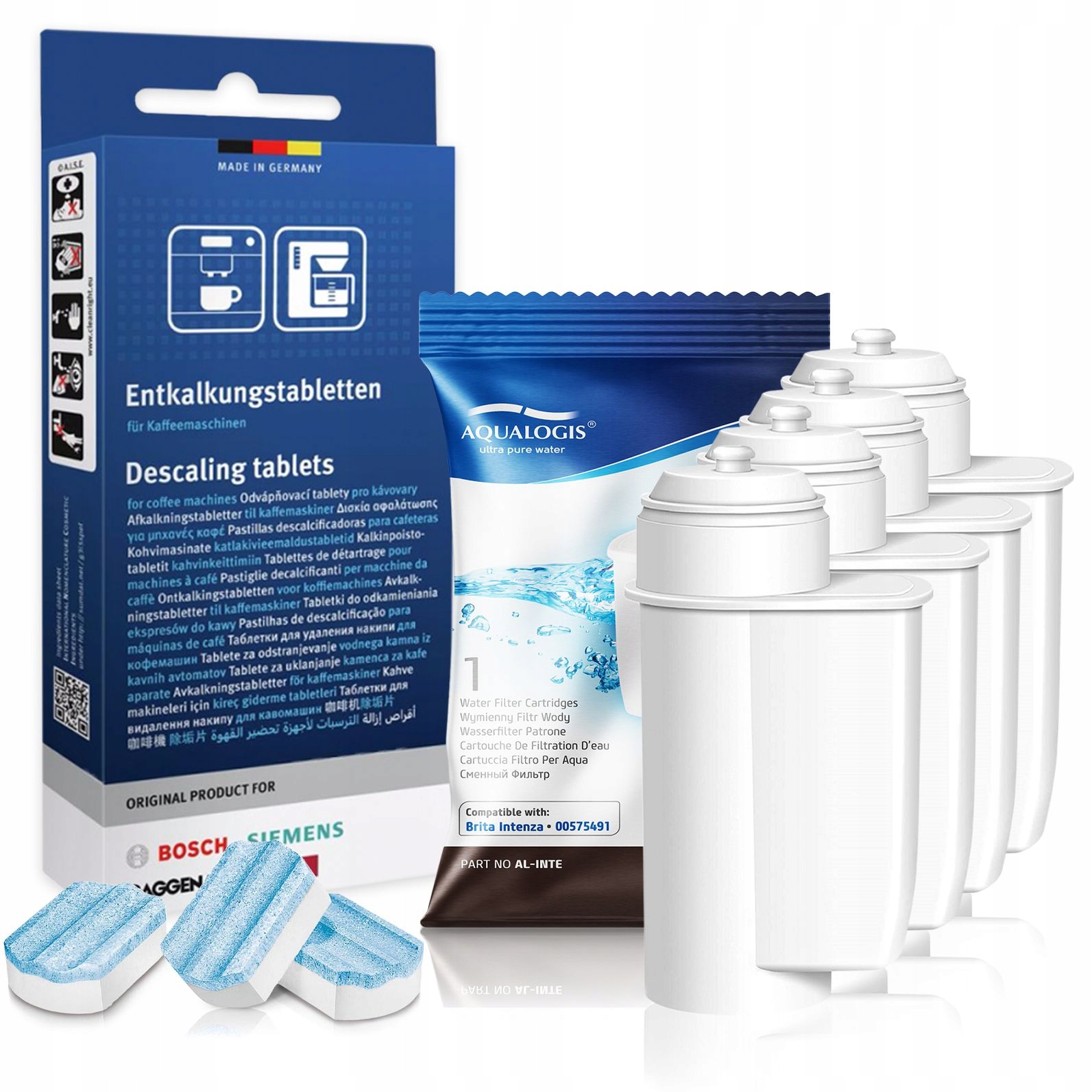 4x Filtr vody AL-Inte pro kávovar Bosch Odvápňovací tablety TZ80002