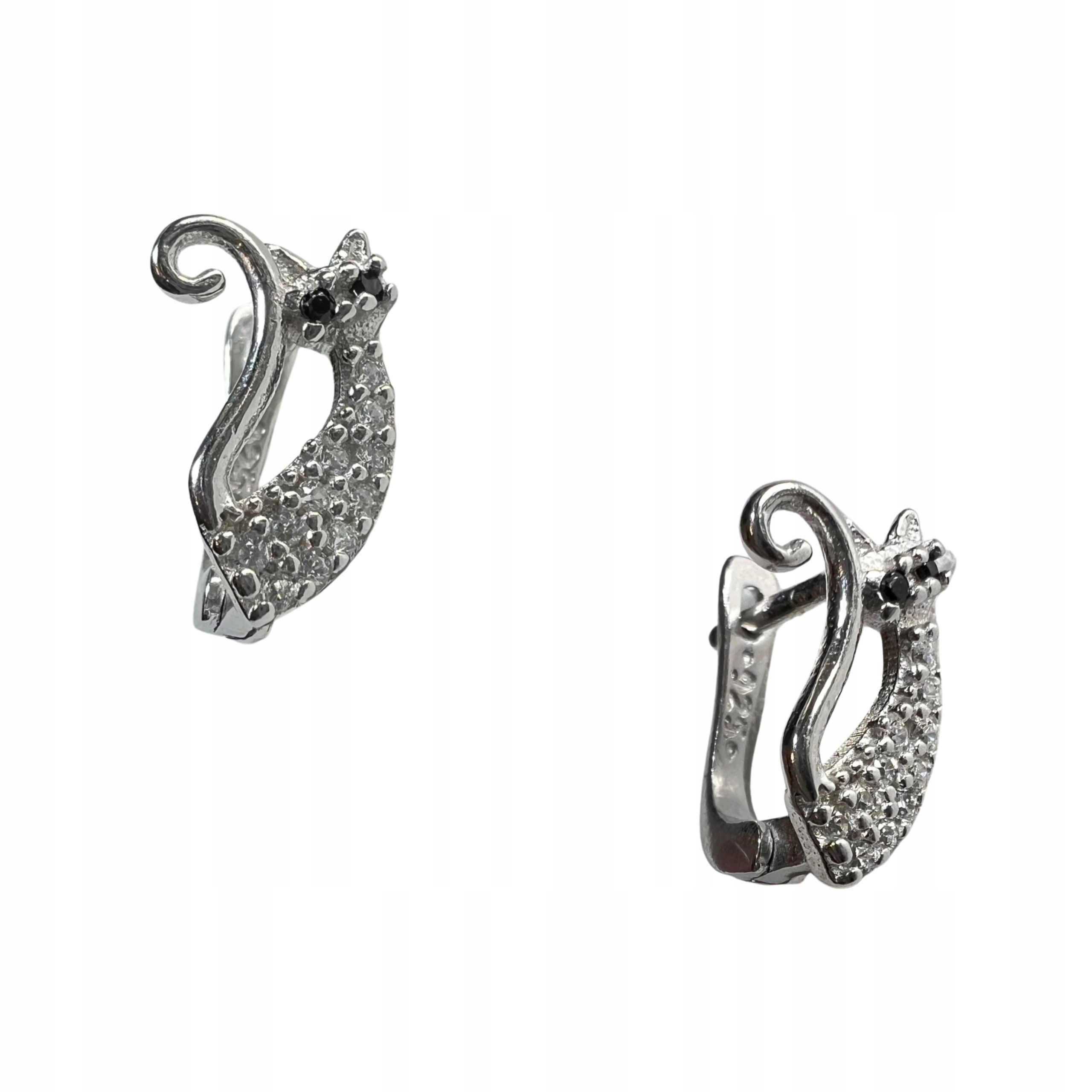 Dámské Stříbrné Náušnice Kočičky S Zirkony Ryzosti 925, Anglické Zapínání