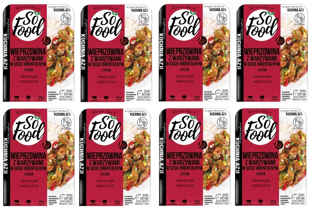 8 x 330 g So Food Vepřové maso se zeleninou v orientální omáčce s rýží Karton