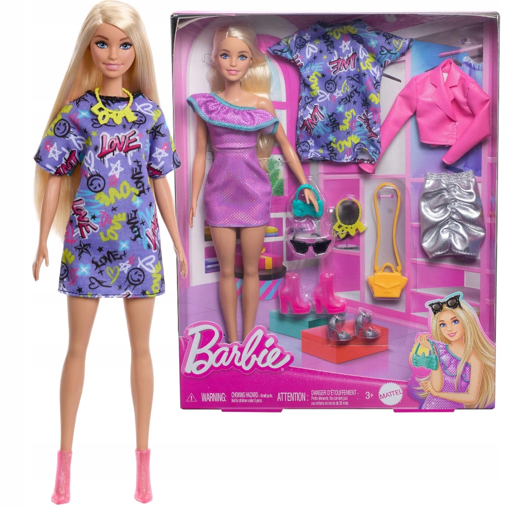 LALKA BARBIE PARTY FASHIONS ZESTAW UBRAŃ + AKCESORIA HYT61