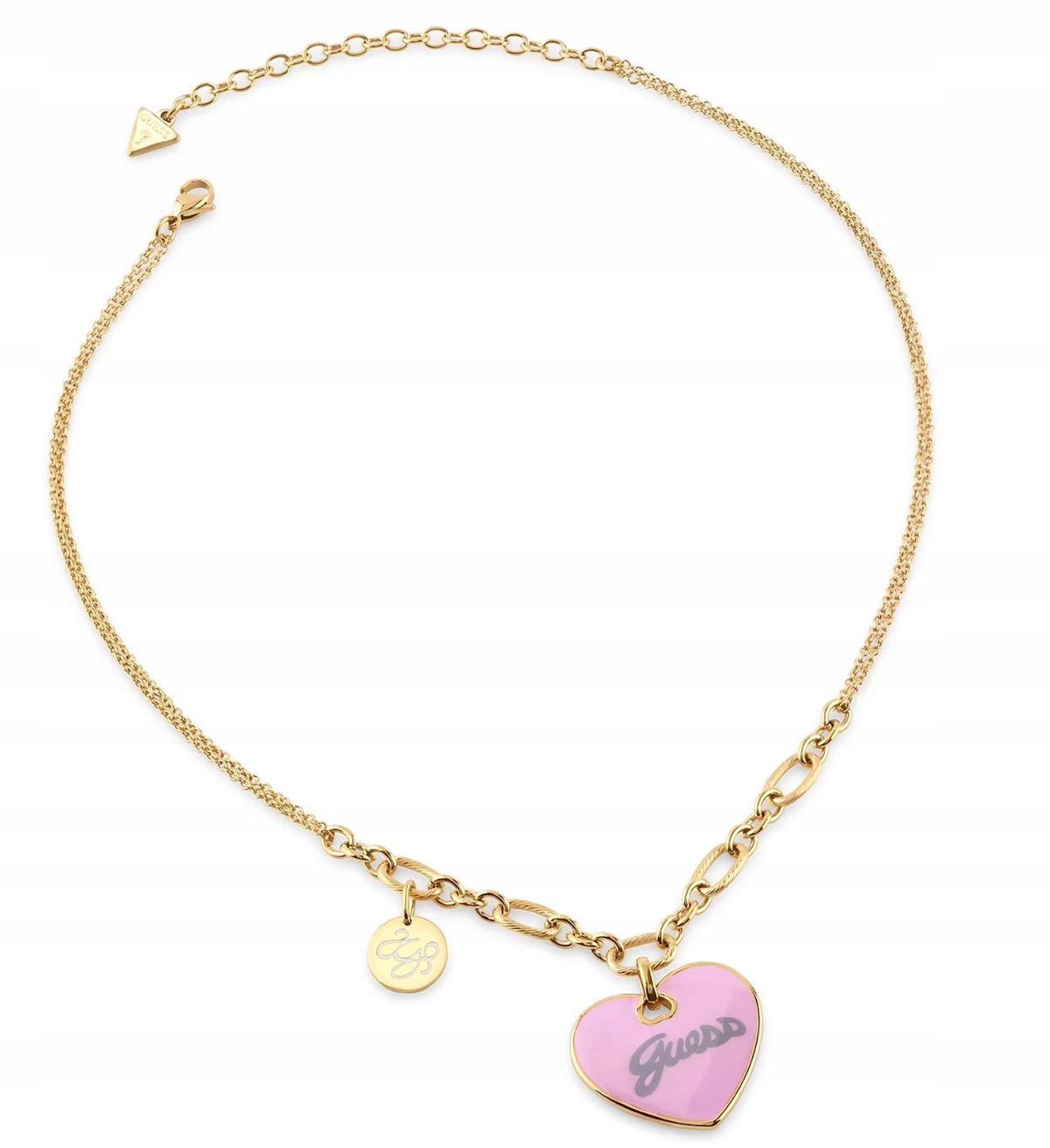 Ocelový Zlatý Náhrdelník Guess Ve Vintage Stylu Růžové Srdce JUBN05148JWYGPT/U