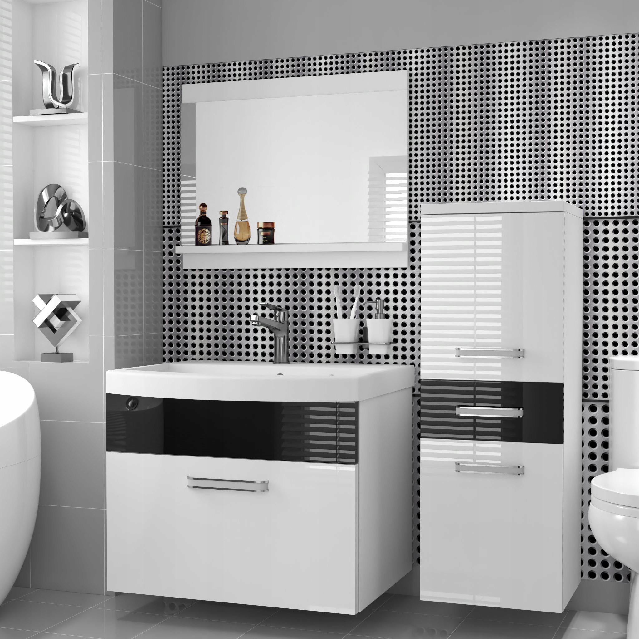 Meble łazienkowe z LUSTREM z UMYWALKĄ POŁYSK Kolor frontów szary