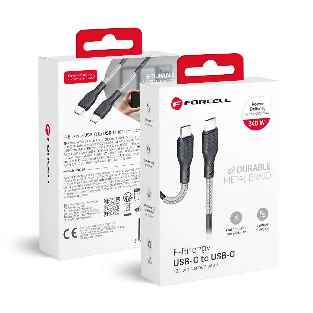 Kabel Usb C na Usb C Forcell F-Energy QC4.0 Pd 5A 240W Carbon 1 m CB-05C č