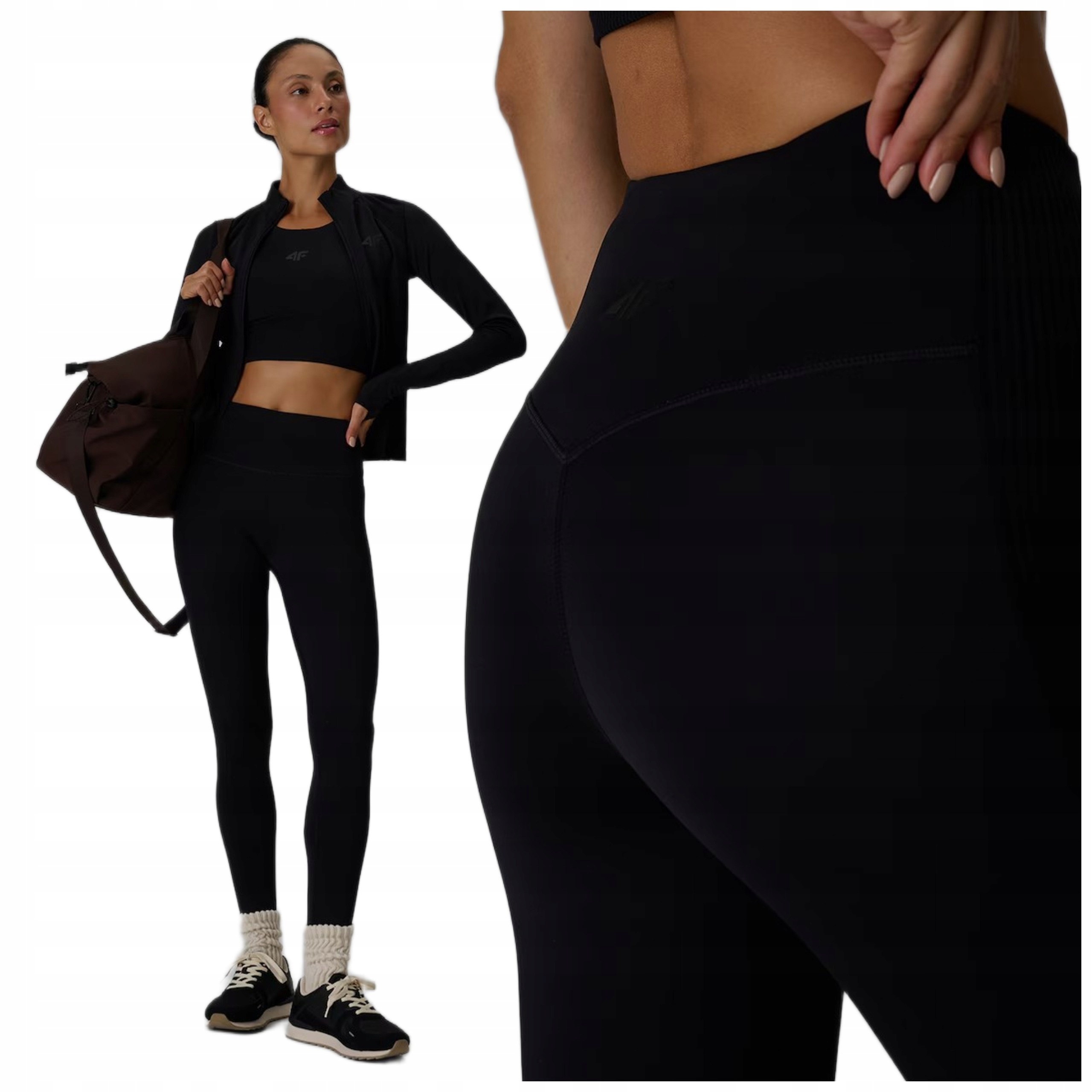 Dámské fitness legíny na jógu 4F, rychleschnoucí, vysoký pas, černé