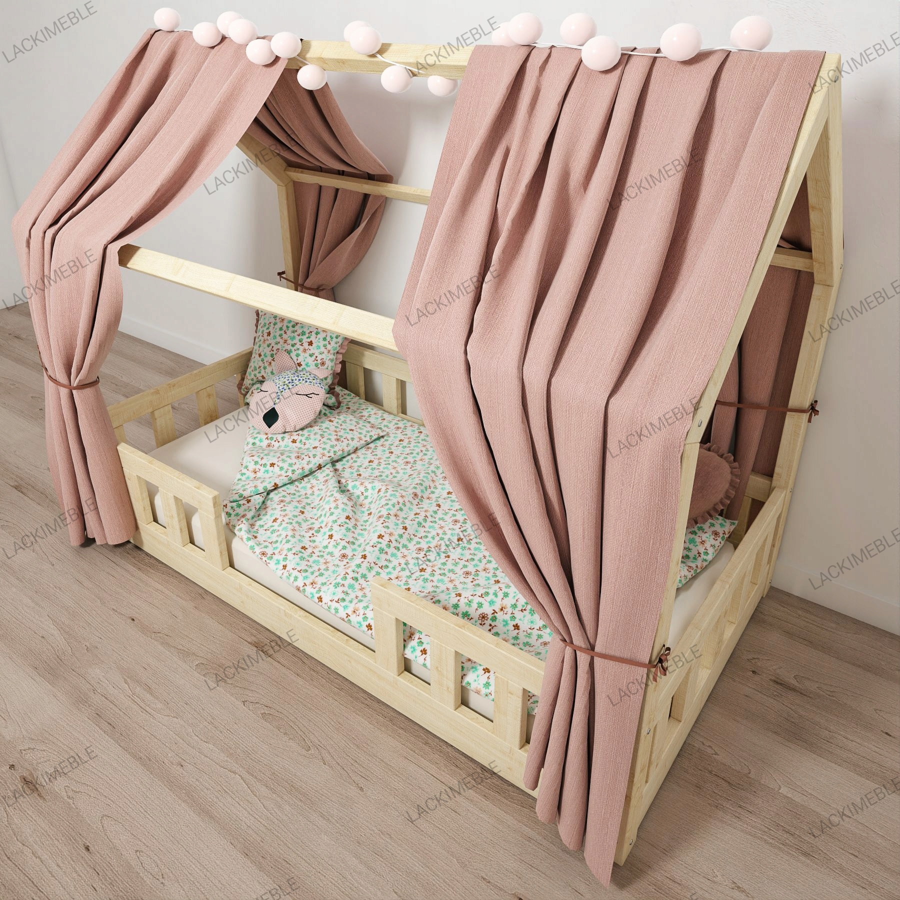 Łóżko Domek Płotek LILA 90x200 SUROWE lackimeble Marka Lackimeble