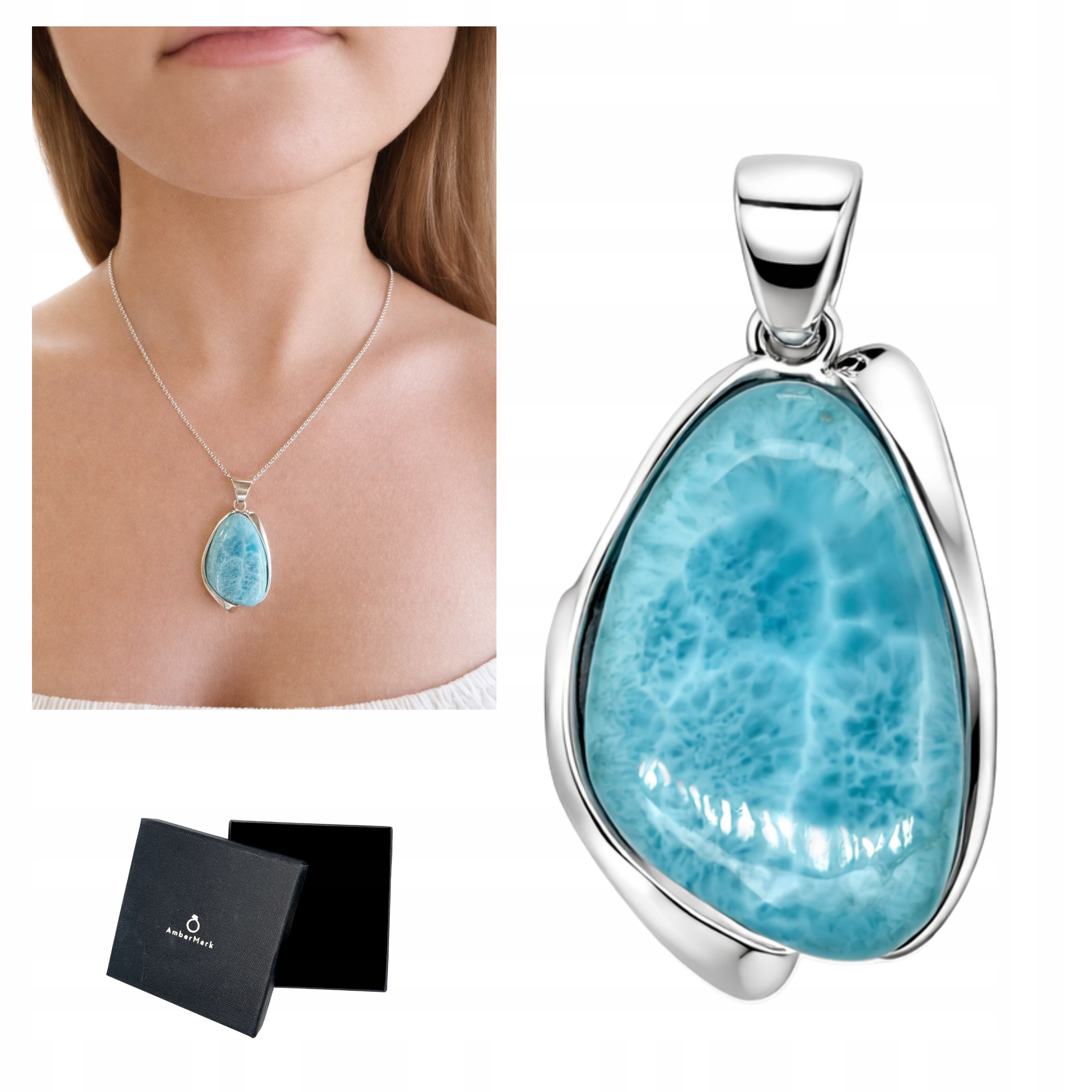 Larimar přívěsek velký šperk přívěsek modrý kámen stříbro 925