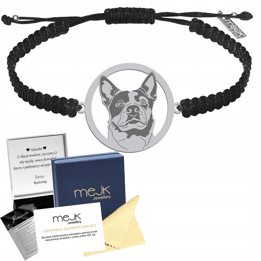 Stříbrný náramek Australský Cattle Dog 925 Makramé Šperky Gravírování