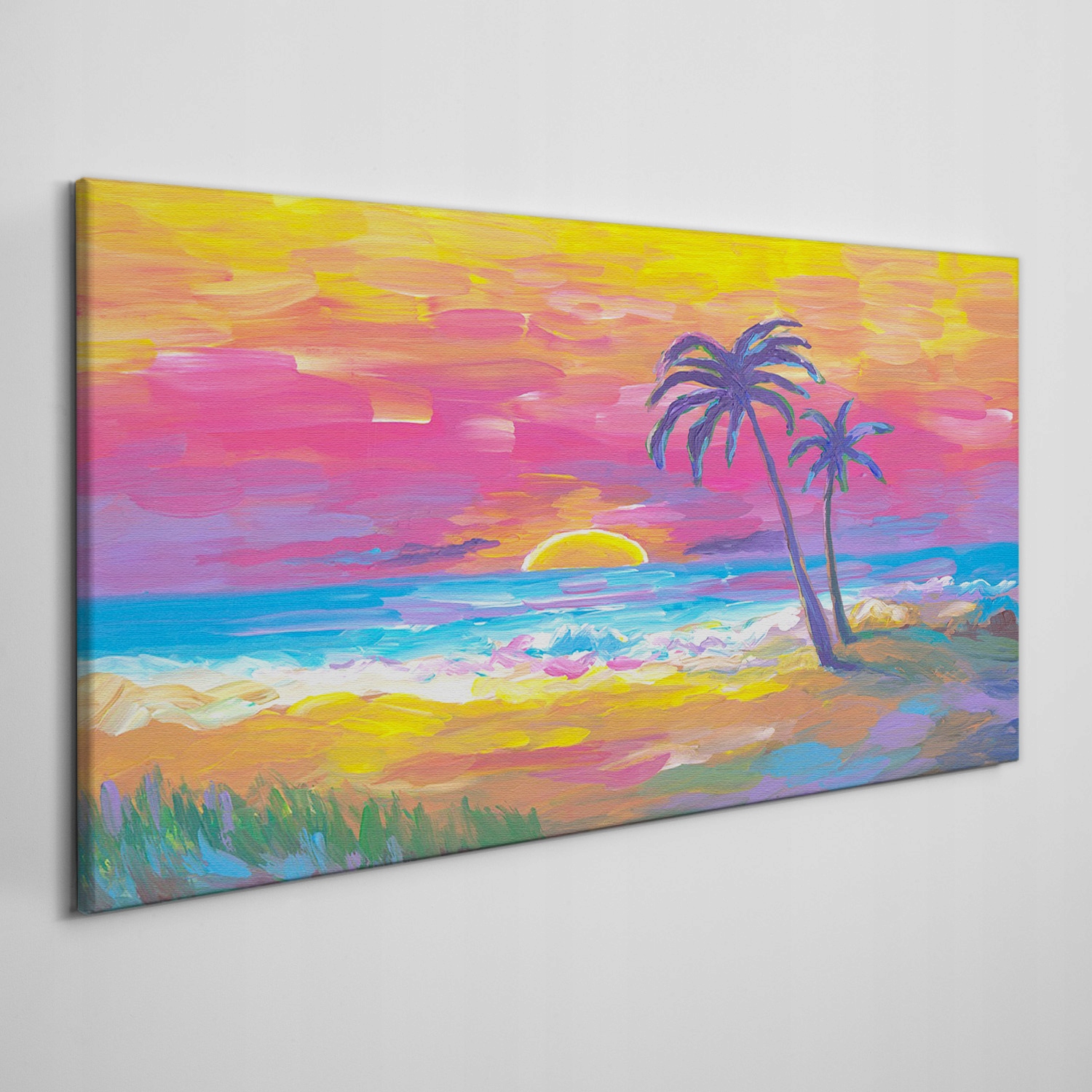 

Obraz na płótnie Plaża palmy zachód słońca 120x60