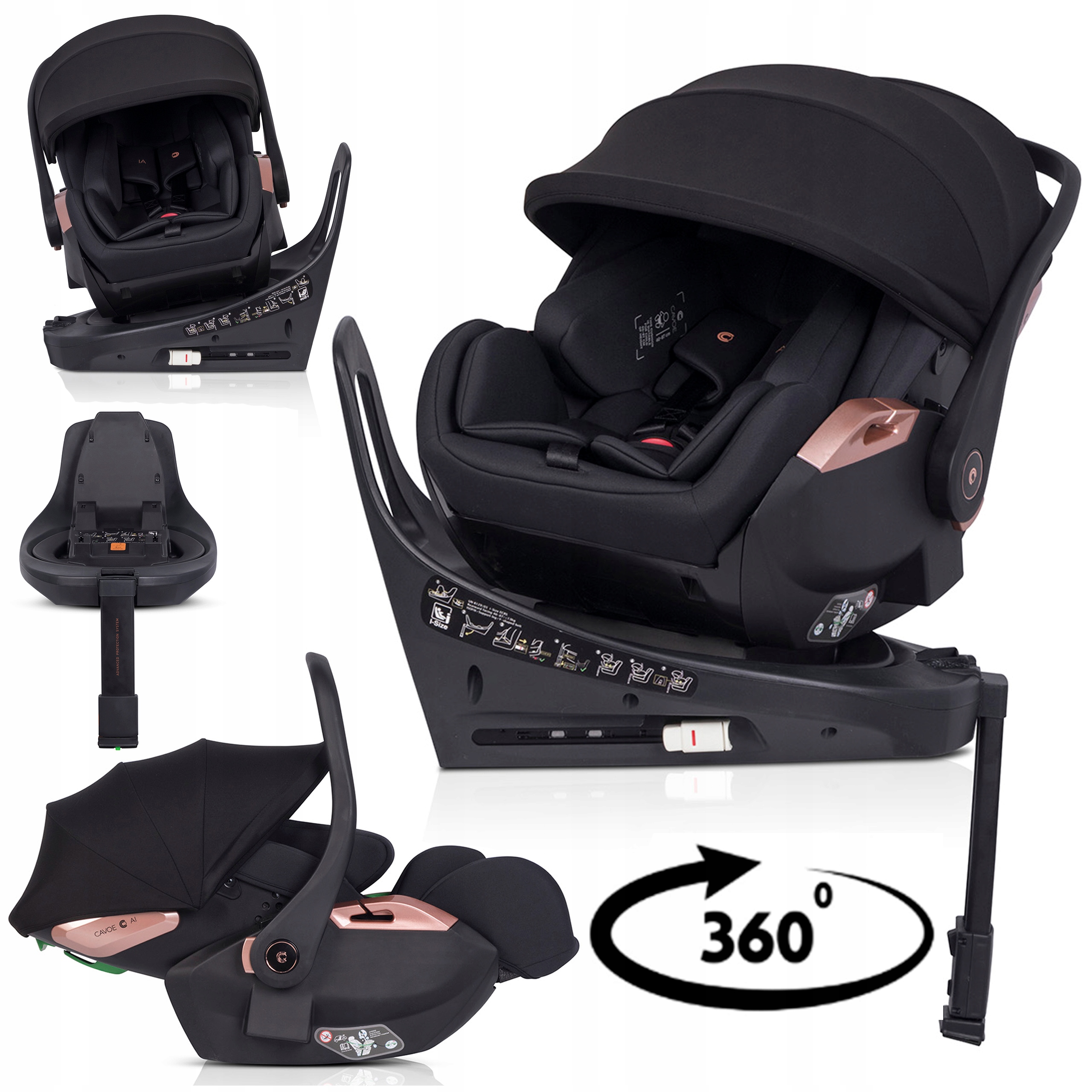 Fotelik Samochodowy Obrotowy Baza Isofix I-size 0-13KG Noga Stabilizująca