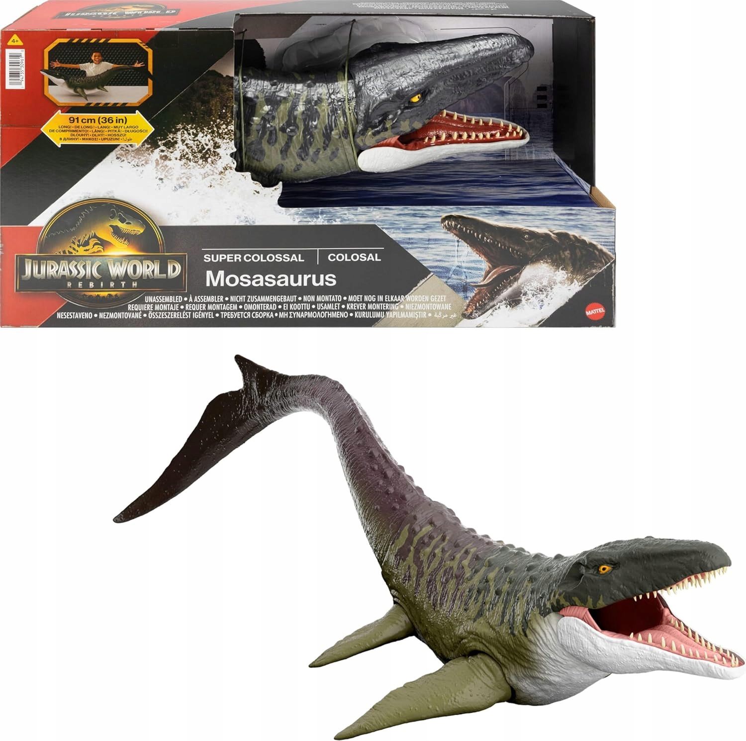 Jurassic World Odrodzenie Dinozaur Kolosalny Mozazaur duża figurka 91cm