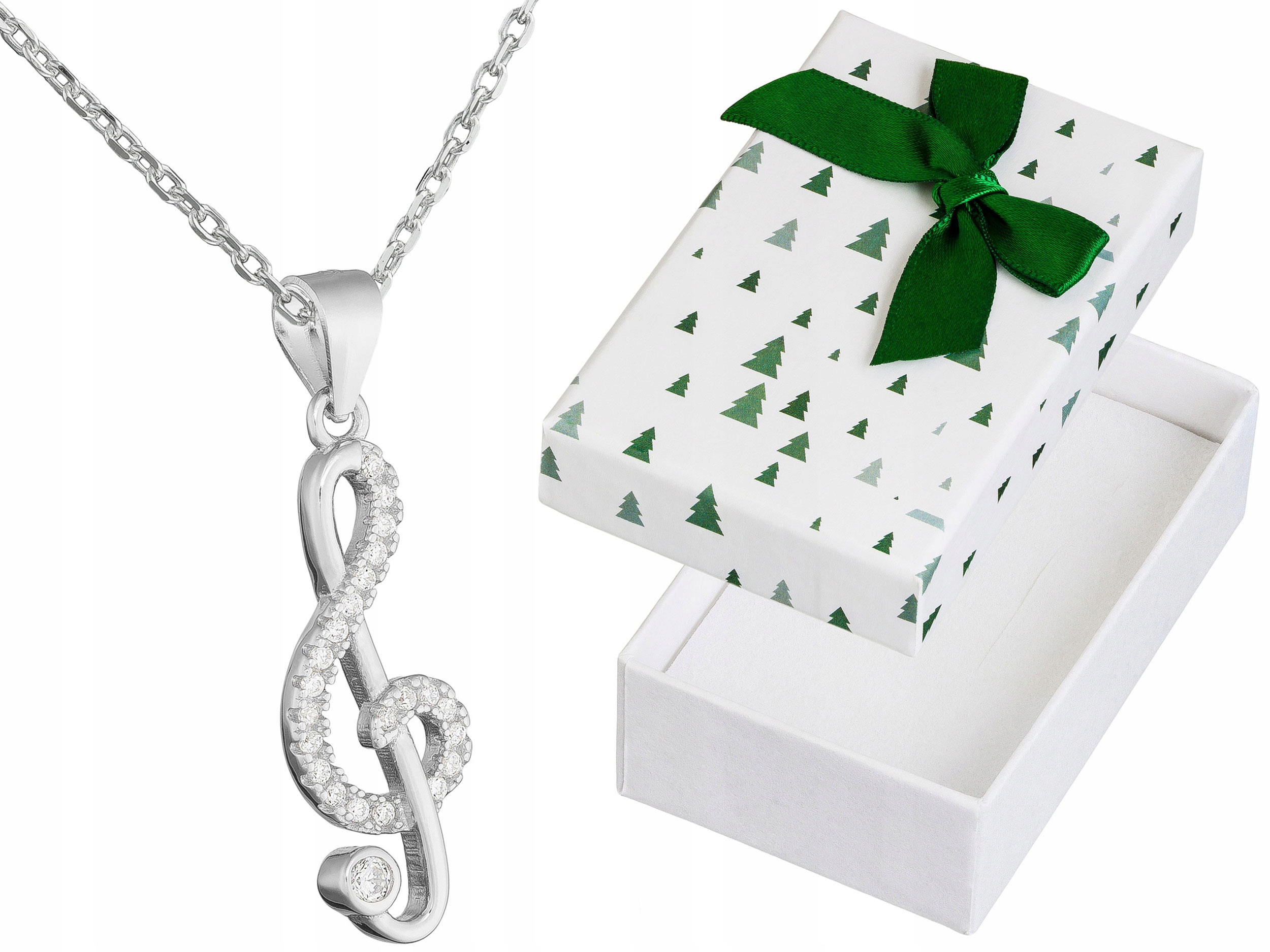 Krátký Stříbrný Dámský Náhrdelník Houslový Klíč se Zirkony Stříbro 45 cm