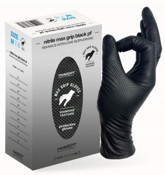 Rękawice Nitrylowe Wzmacniane Max Grip Czarne Roz. XL