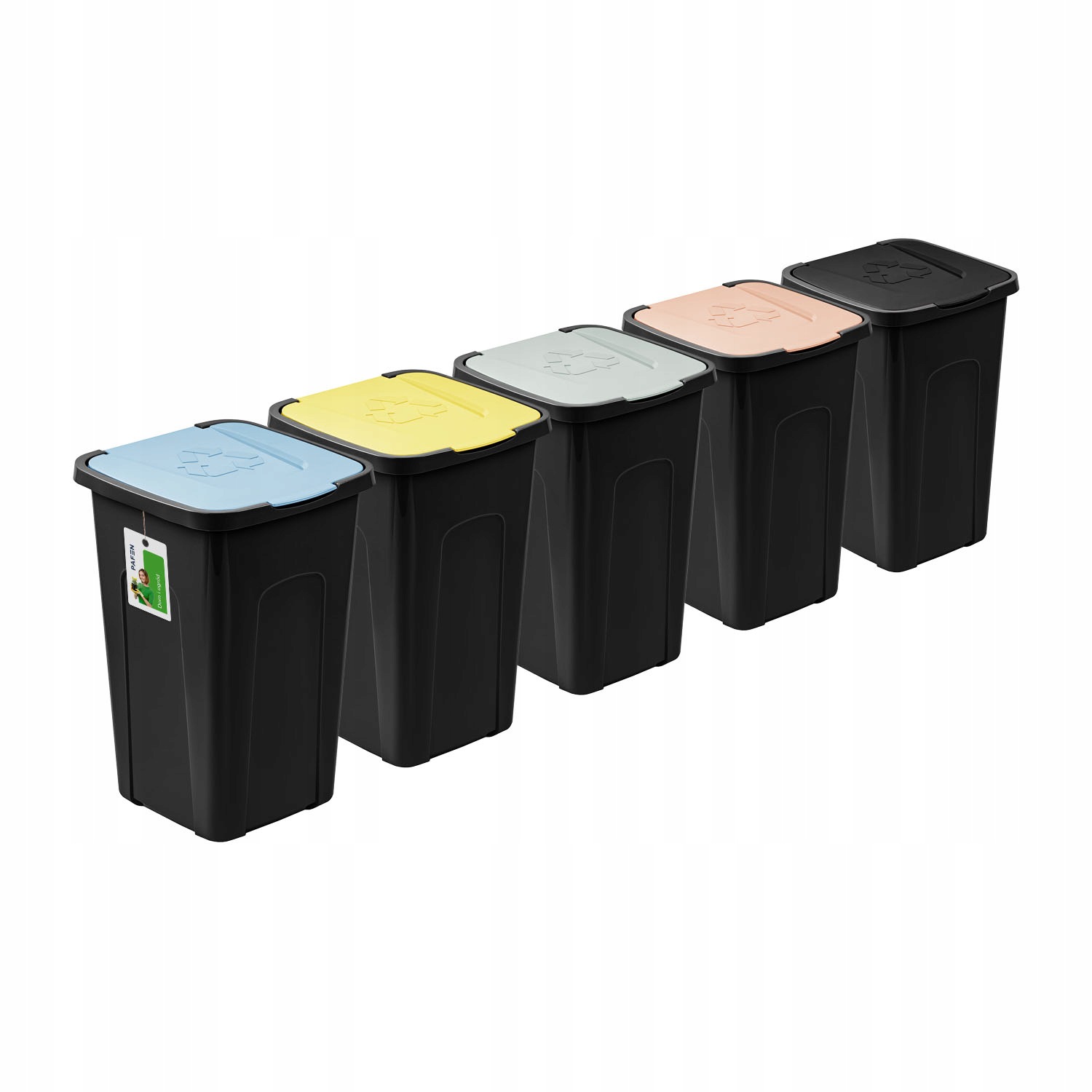 Sada 5 x černý koš na odpadky 50 l žlutý zelený modrý hnědý černý