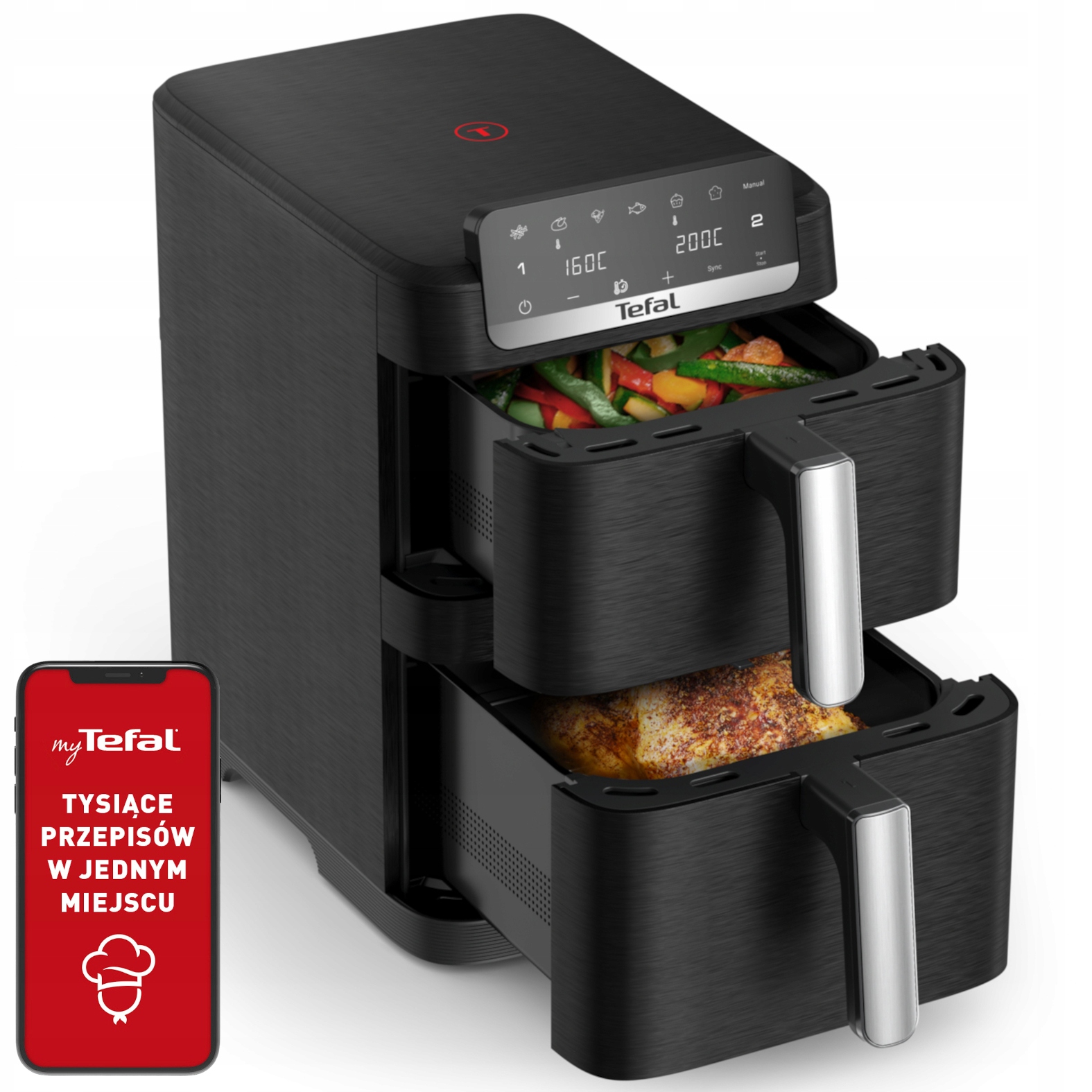 Frytkownica beztłuszczowa dwukomorowa Tefal EY7528E0 10 l 2700 W Air Fryer