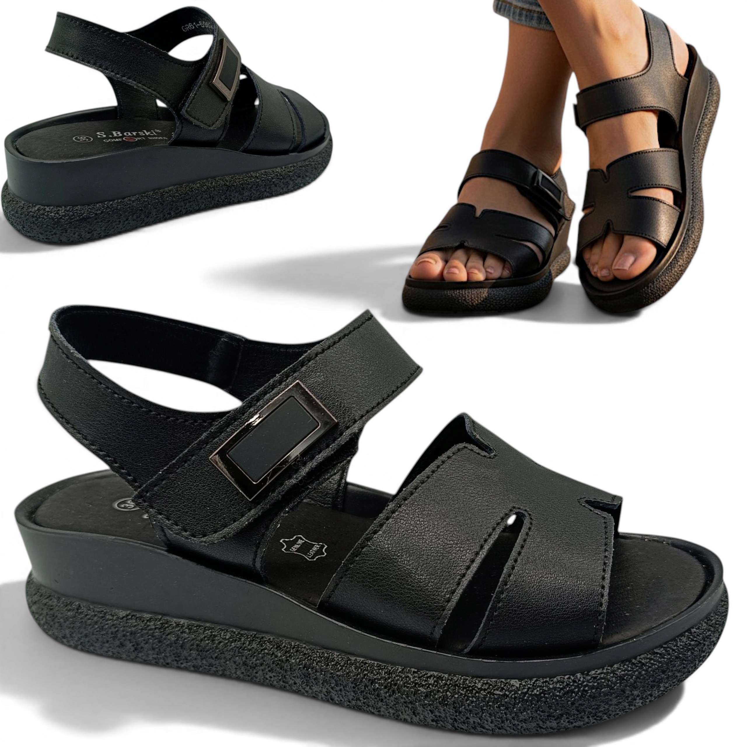 Dámské kožené sandály 36 s platformou na suchý zip Elegantní S.Barski