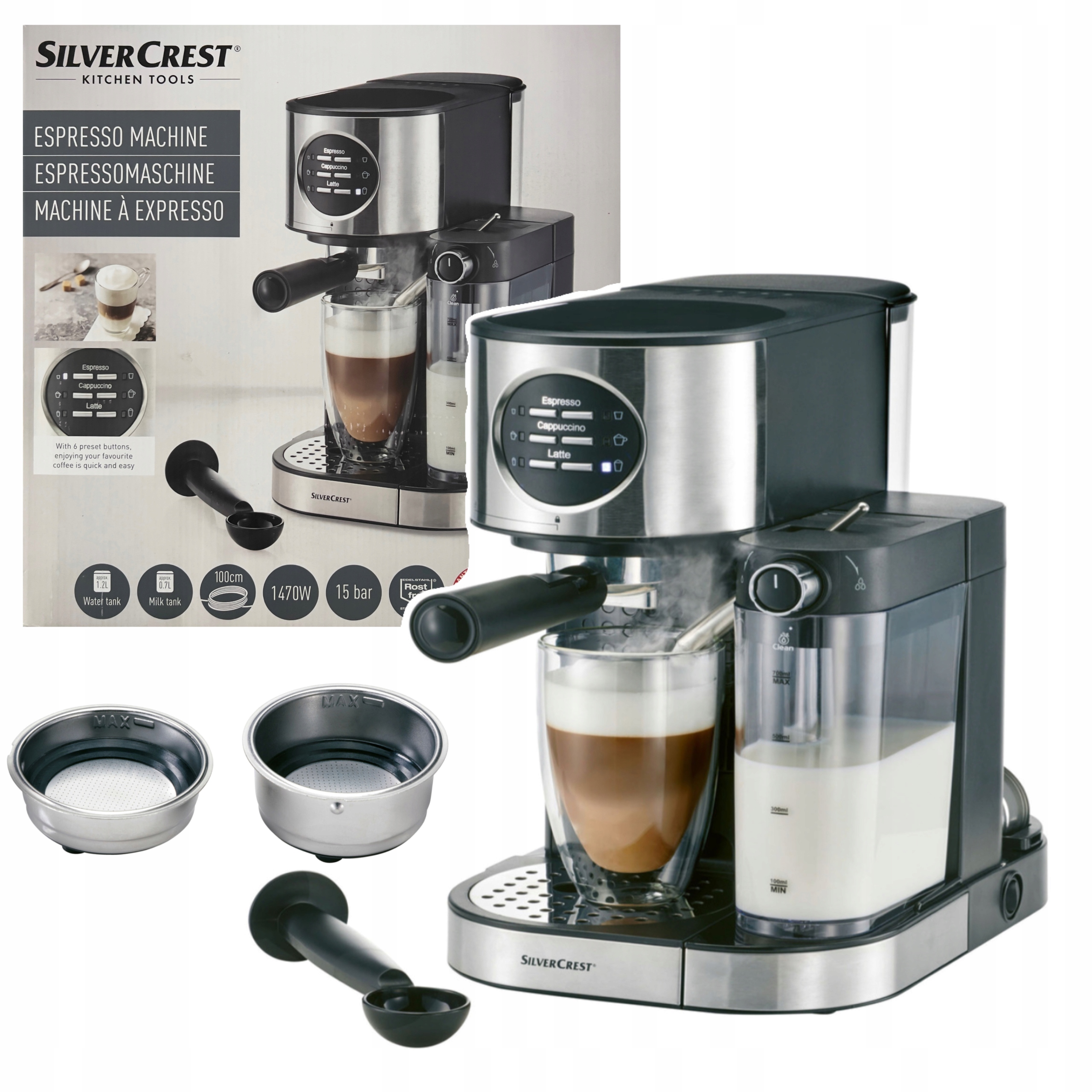 Kolbowy Ekspres Ciśnieniowy ze spieniaczem Silvercrest Semm 1470W Latte