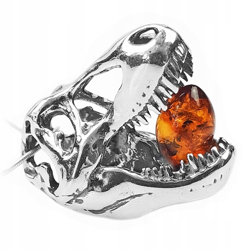 Stříbrný Přívěsek dinosaurus lebka vajíčko z přírodního Jantaru ze stříbra 925