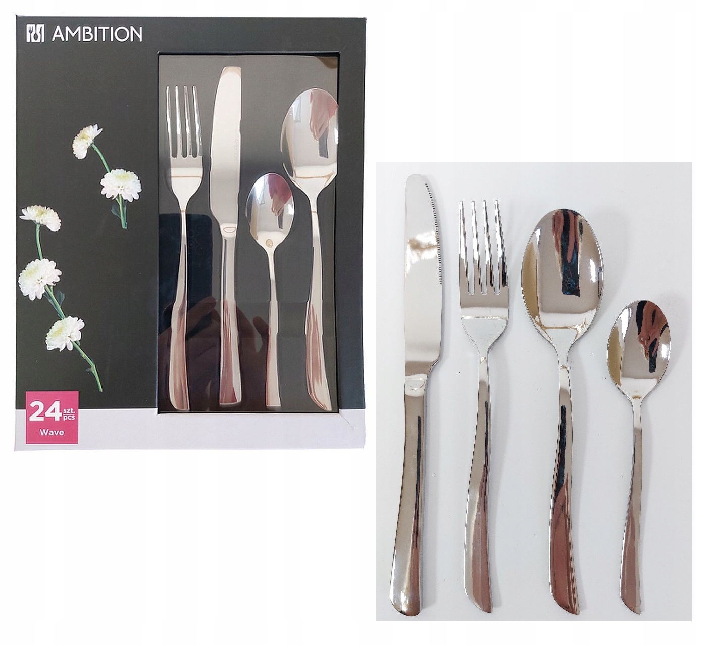 

Ambition 24 Sztućce Wave Modern Kpl Zestaw 6 Osób
