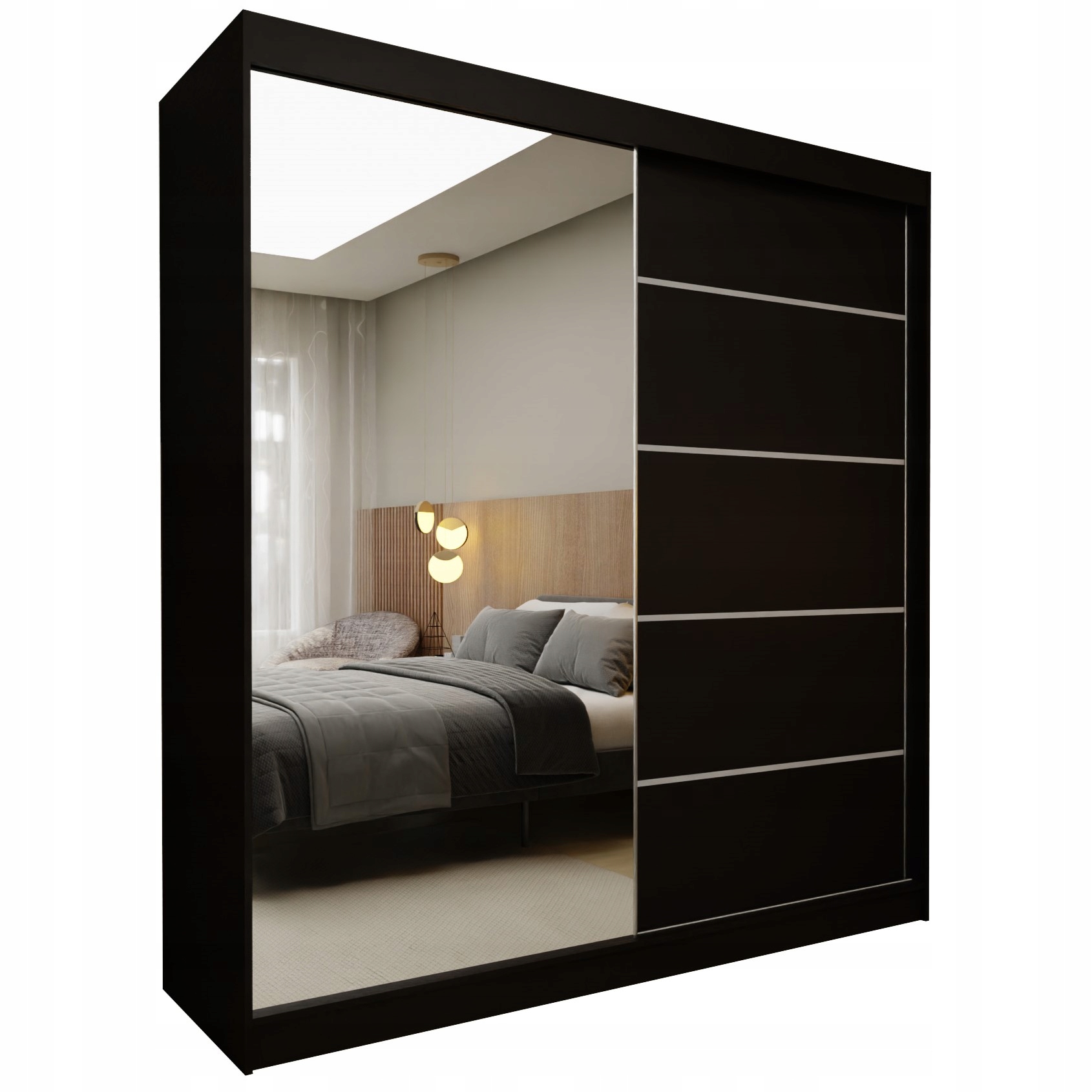 Skříň Mirella 200 cm se zrcadlem Skříň Dvoudveřová Černá