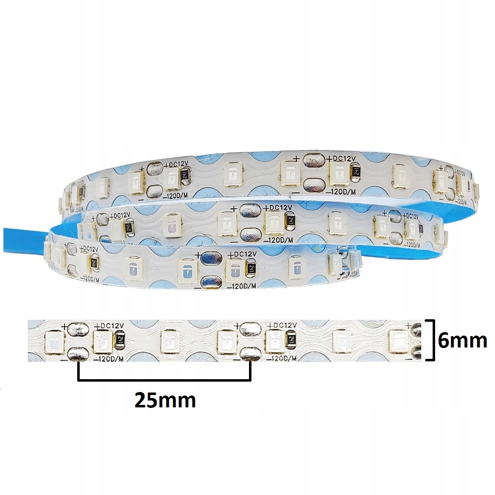 TAŚMA LED 2835 12V 6mm PRO 9.6W ELASTYCZNA ZIMNA Długość 1 m