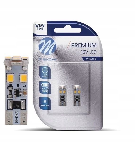 Żarówki ledowe dioda retrofit M-tech W5W 12V 8xSMD2835 Led Canbus biała